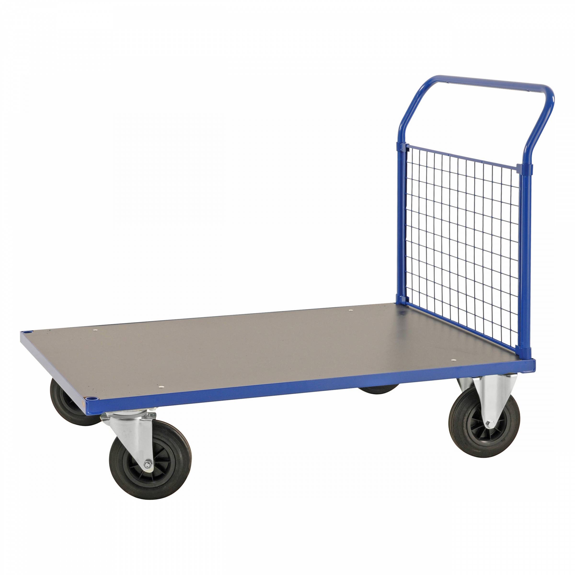 Kongamek Plattformwagen in blau 1083x700x1020mm mit MDF-Platte und Schiebebügel mit Gummibereifung ohne Bremse