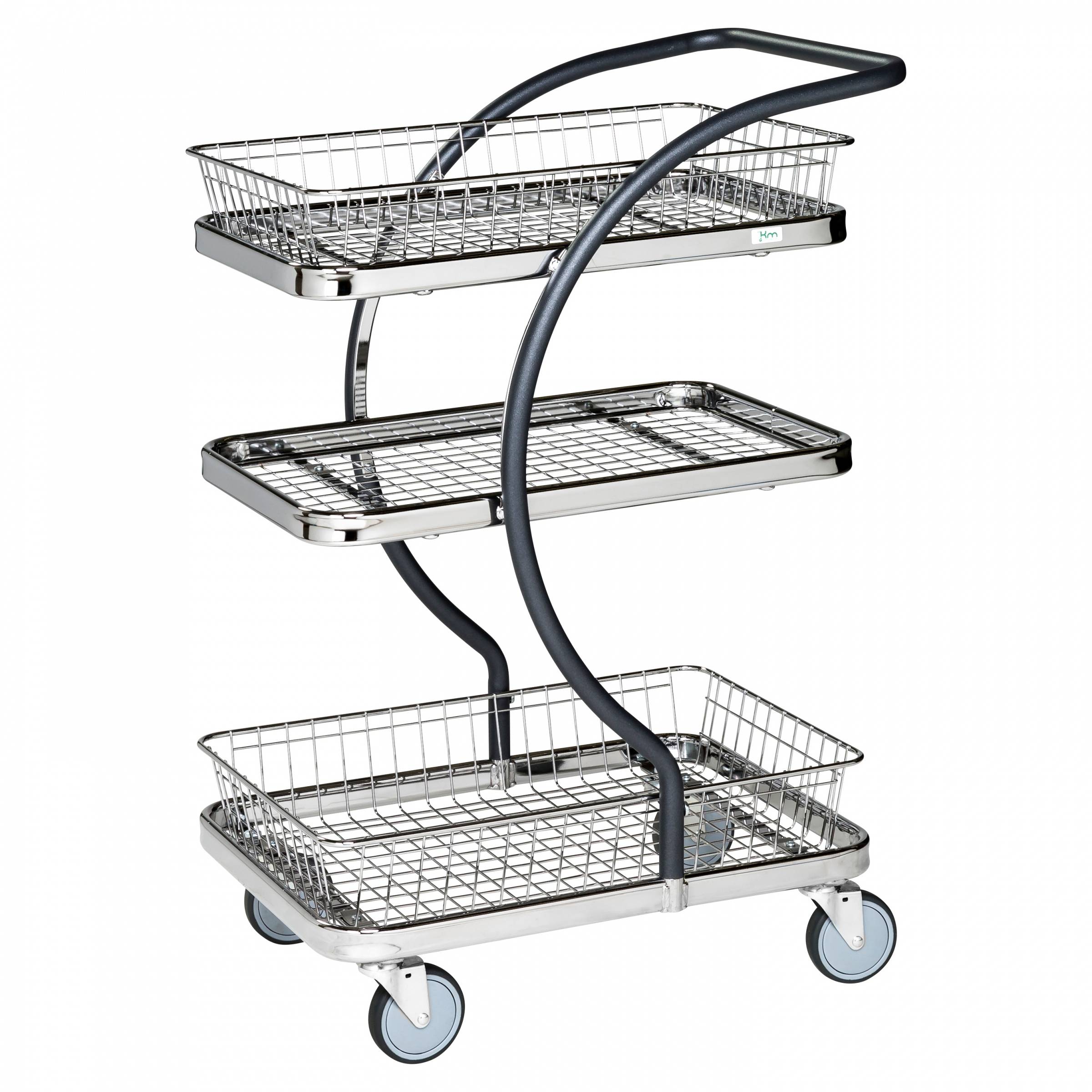 Kongamek C-Line Einkaufswagen in grau 595x360mm mit 3 Etagen, 2 Körben und Bremse