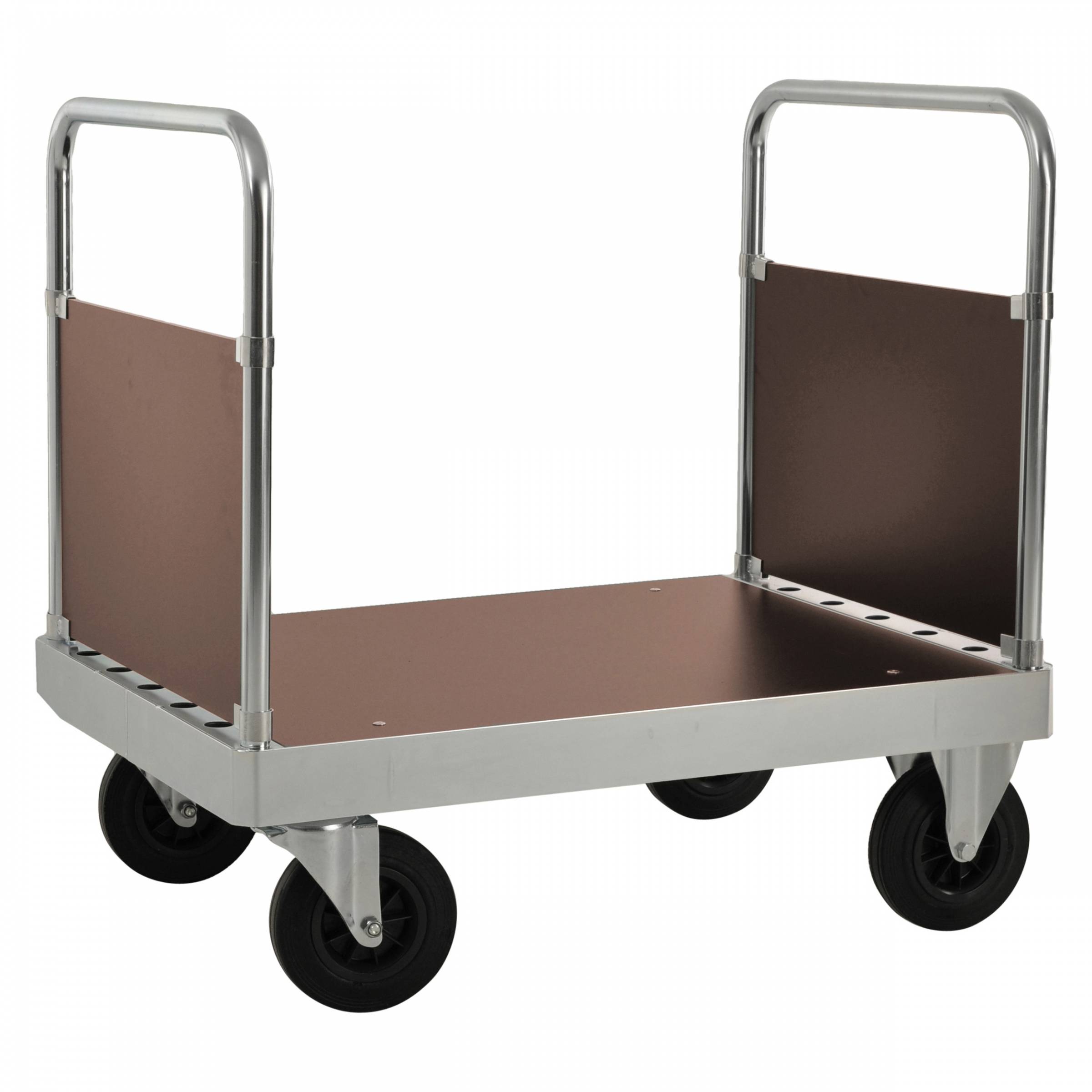 Kongamek Plattformwagen verzinkt 960mm hoch mit 2 Schiebebügeln und Ladefläche 840x600mm aus MDF ohne Bremse