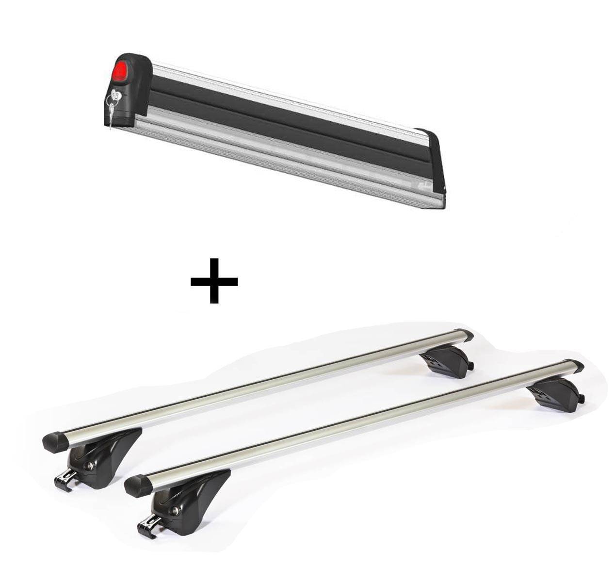 Skiträger VDP Everest 3 + Dachträger/Relingträger KING1 112 cm kompatibel mit für Fiat 500 X (5 Türer) ab 15