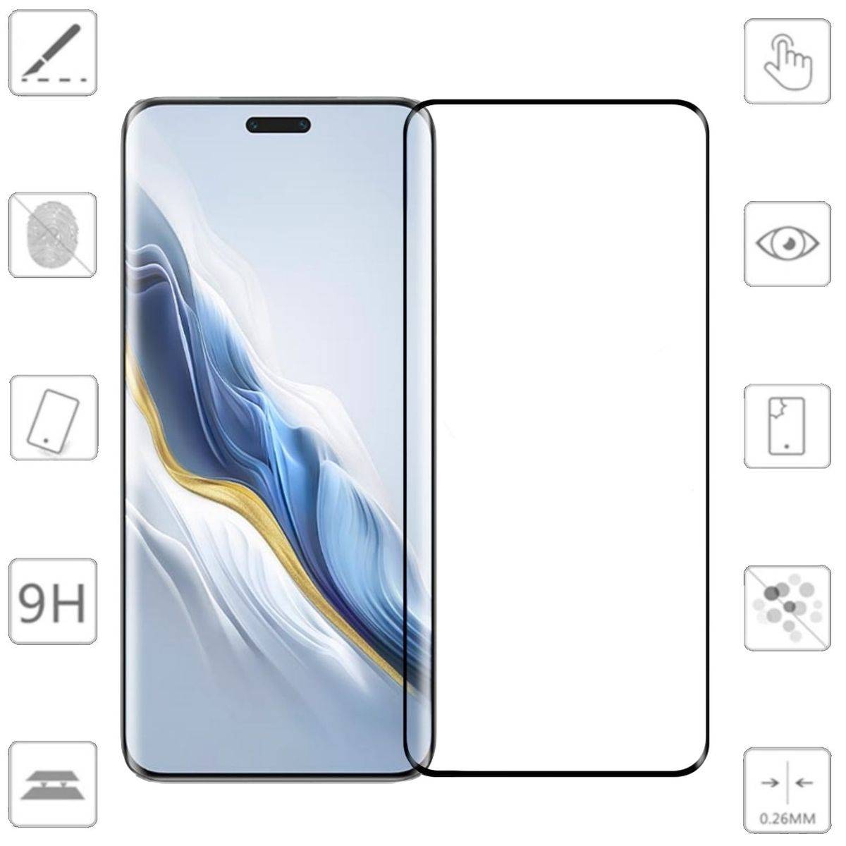 Für Honor Magic 6 Pro 2x 4D Premium 0,3 mm H9 Curved Schutz Hart Glas