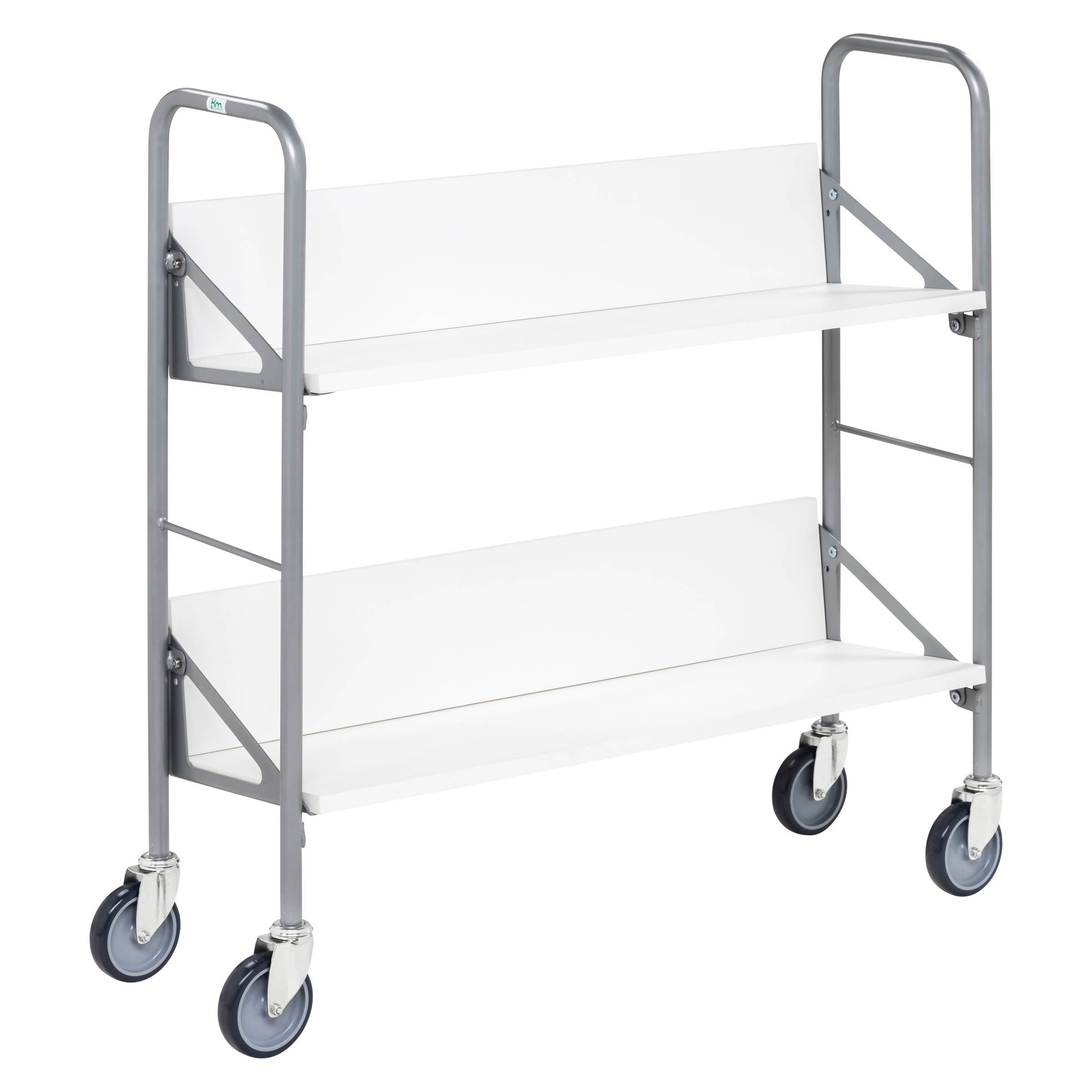 Kongamek Archivwagen in weiß mit 2 schrägen Böden 820x720mm 4 Buchstützen und 50kg Tragkraft