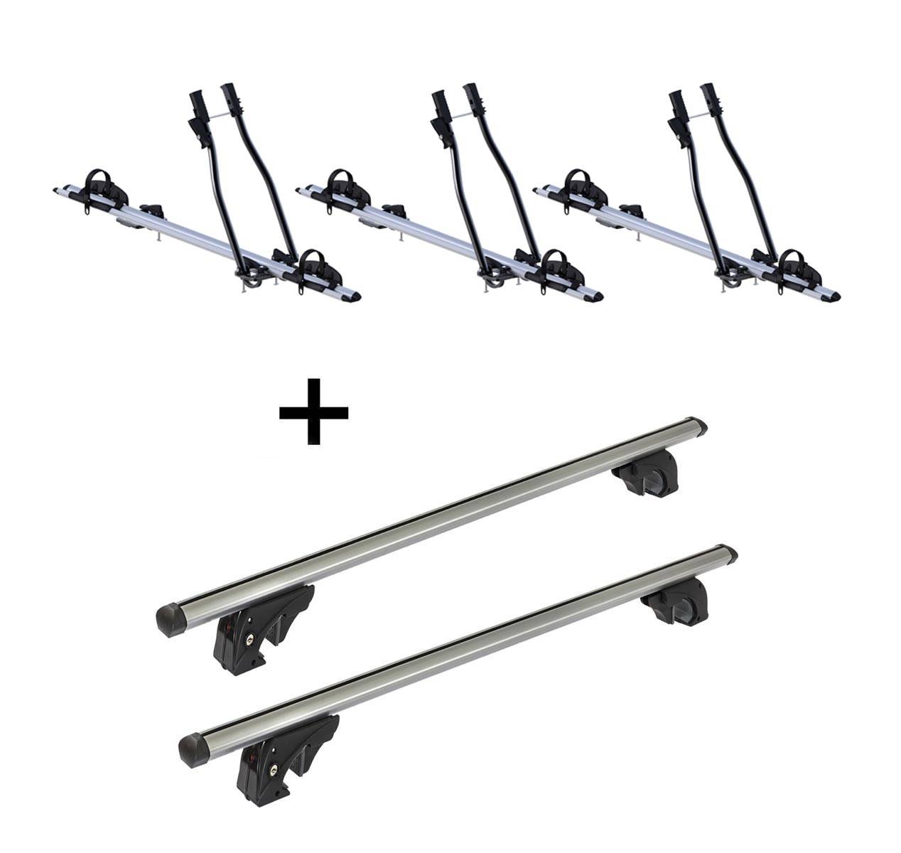 3x Fahrradträger SAGITTAR + Dachträger/Relingträger VDP LION1 kompatibel mit für Skoda Fabia III Station Wagon (NJ) (5 Türer) ab 15