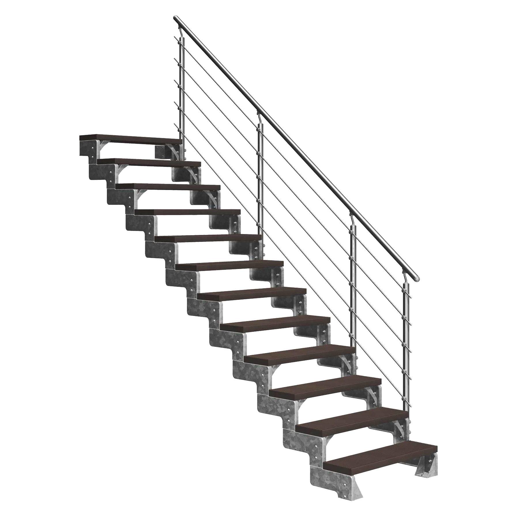 Dolle Außentreppe Gardentop 216-264cm Geschosshöhe mit Trimax dunkelbraun 100cm breit mit Prova-Geländer