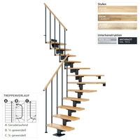 Dolle Mittelholmtreppe Cork Ahorn, lackiert 1/4 gewendelt 79 cm breit für GH 240 – 292 cm UK Metall Anthrazit mit Geländer Dolle Mittelholmtreppe Cork Ahorn, lackiert 1/4 gewendelt 79 cm breit für GH 240 – 292 cm UK Metall Anthrazit mit Geländer