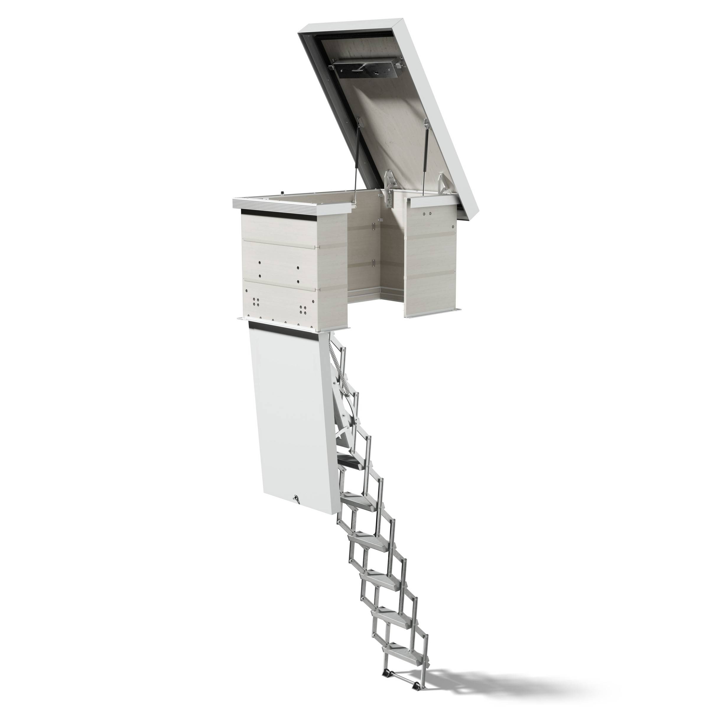 Dolle Flachdachausstieg clickFIX® vario Aluminium-Scherentreppe 120 x 70 cm 2 Zwischenrahmen 320 – 355 cm Raumhöhe