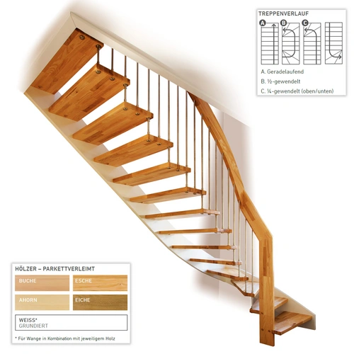 Dolle Geschosstreppe Bilbao 1/2-gewendelt 234-260cm GH Holz rund 30mm Ahorn versiegelt Dolle Geschosstreppe Bilbao 1/2-gewendelt 234-260cm GH Holz rund 30mm Ahorn versiegelt