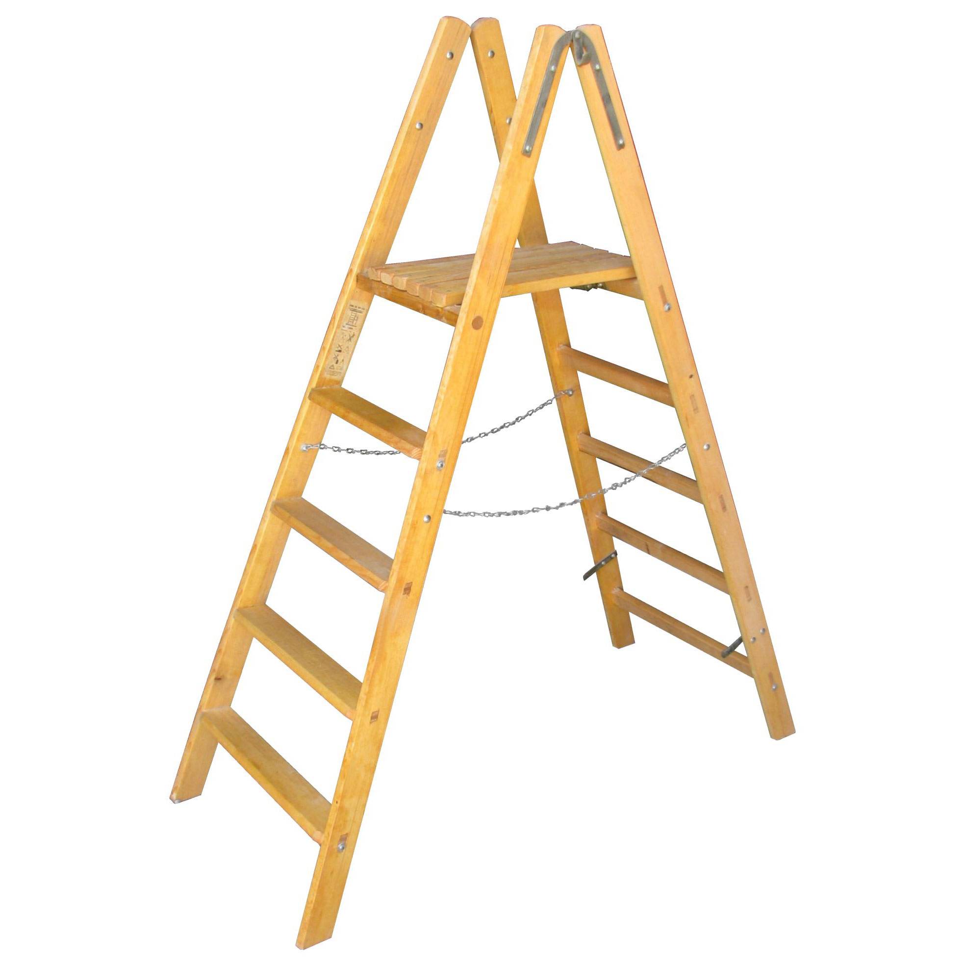 Holz Stehbrettleiter mit 2x7 Sprossen und Stufen