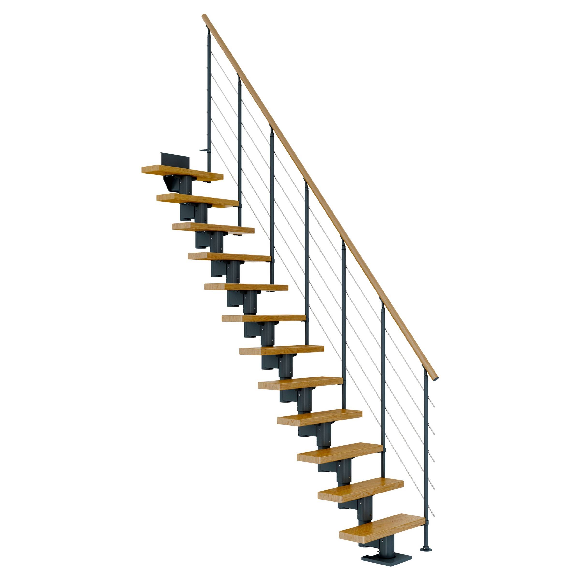 Dolle Mittelholmtreppe Dublin Gerade aus Eiche lackiert 71 cm breit für GH 278–337 cm UK Metall Anthrazit mitlaufende Edelstahlstäbe