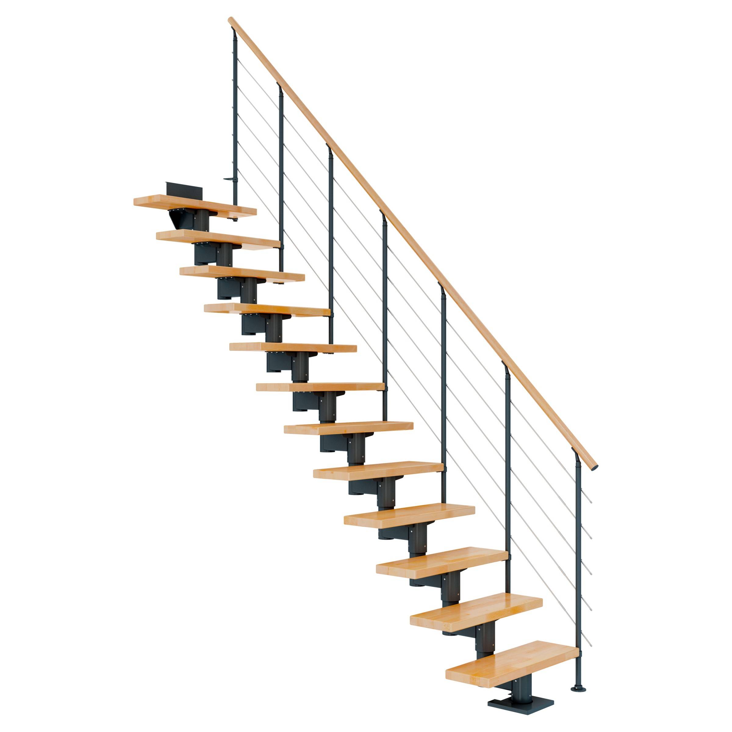 Dolle Mittelholmtreppe Cork Buche, lackiert Gerade 75 cm breit für GH 259 – 315 cm UK Metall Anthrazit mit Geländer