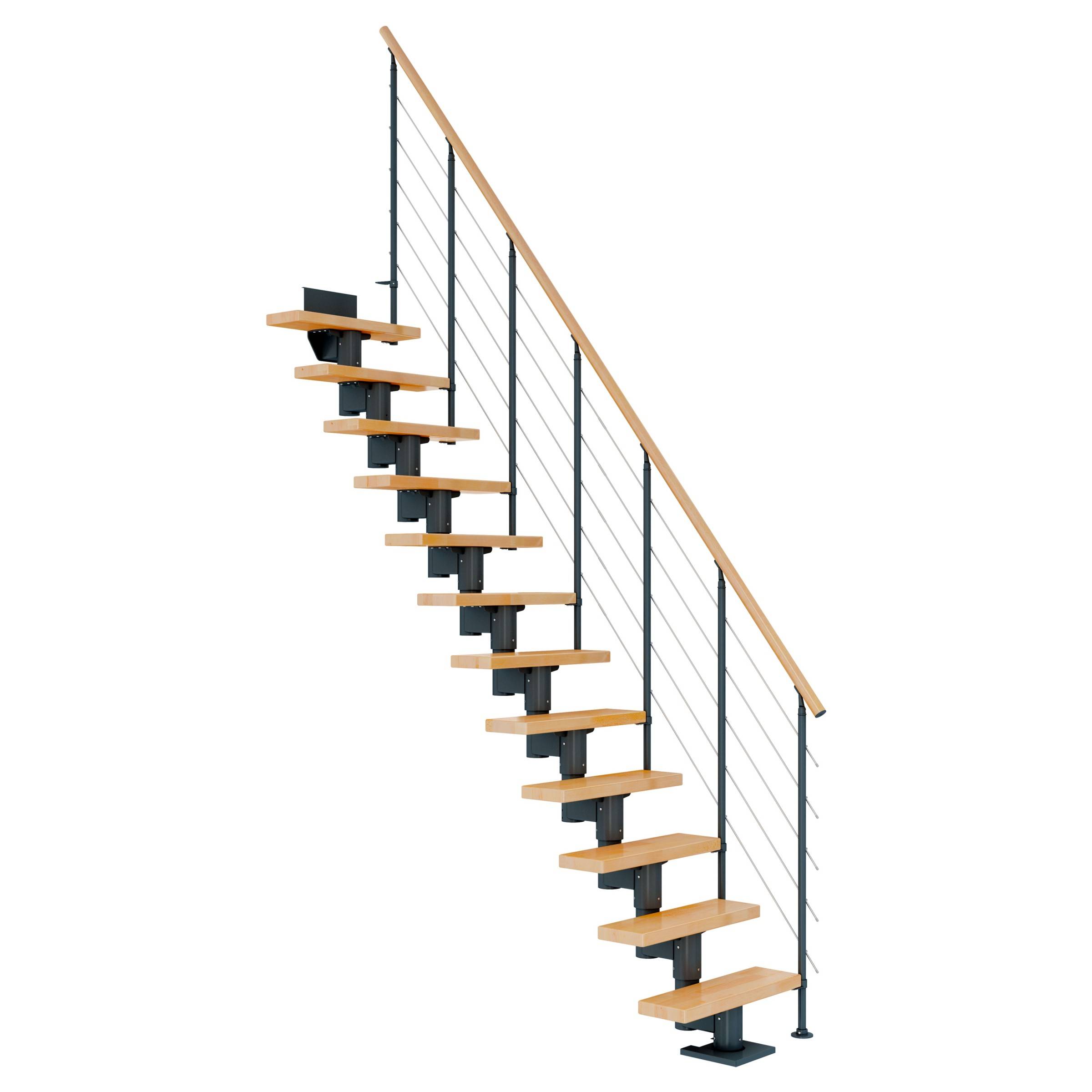 Dolle Mittelholmtreppe Dublin Gerade aus Buche lackiert 71 cm breit für GH 278–337 cm UK Metall Anthrazit mitlaufende Edelstahlstäbe