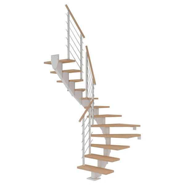 Dolle Mittelholmtreppe Hamburg 1/2 gewendelt Eiche weiß, geölt 85 cm breit für GH 240 – 279 cm UK Metall Weiß mit Geländer Dolle Mittelholmtreppe Hamburg 1/2 gewendelt Eiche weiß, geölt 85 cm breit für GH 240 – 279 cm UK Metall Weiß mit Geländer