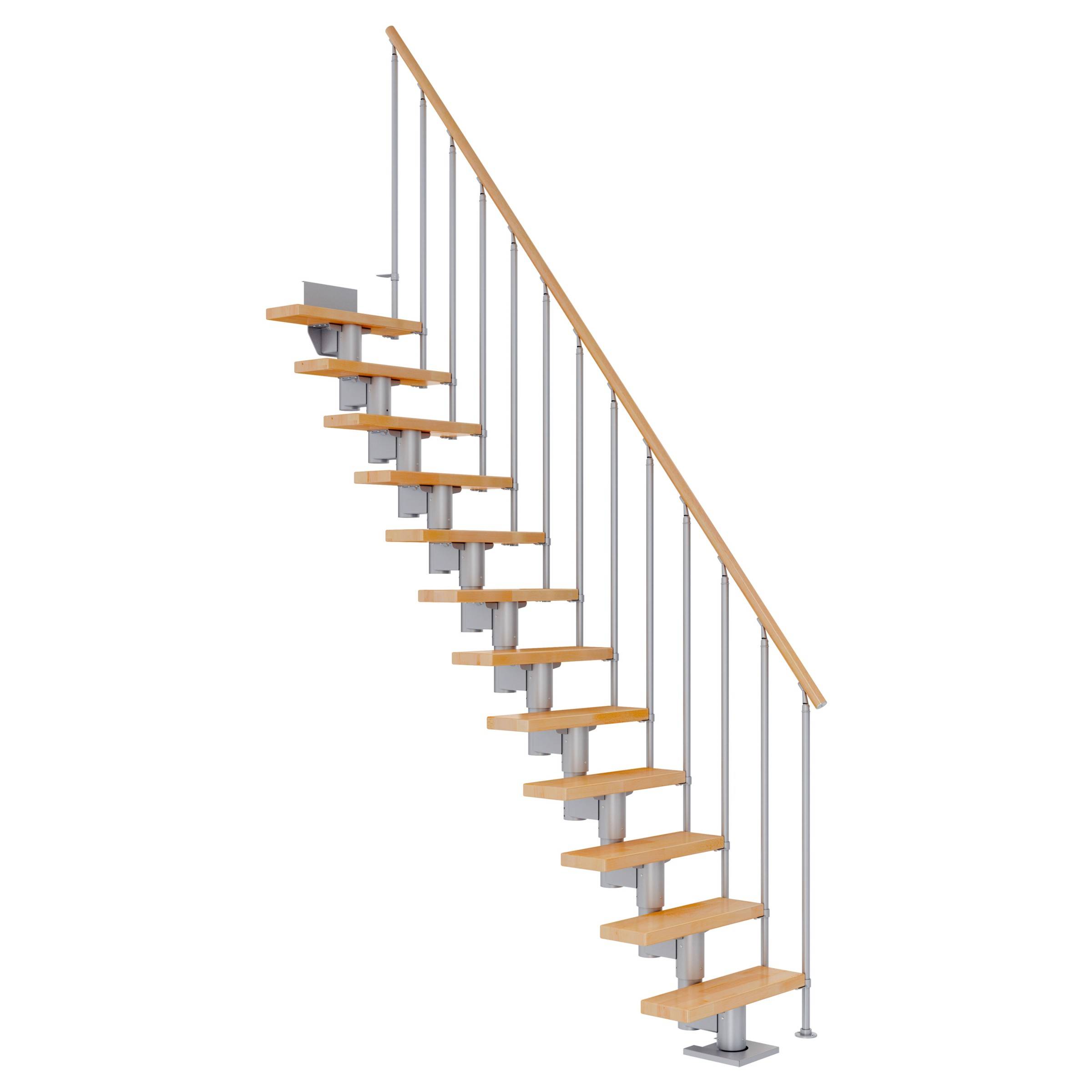 Dolle Mittelholmtreppe Dublin Gerade aus Buche lackiert 71 cm breit für GH 240–292 cm UK Metall Perlgrau mit Einzelstabgeländer