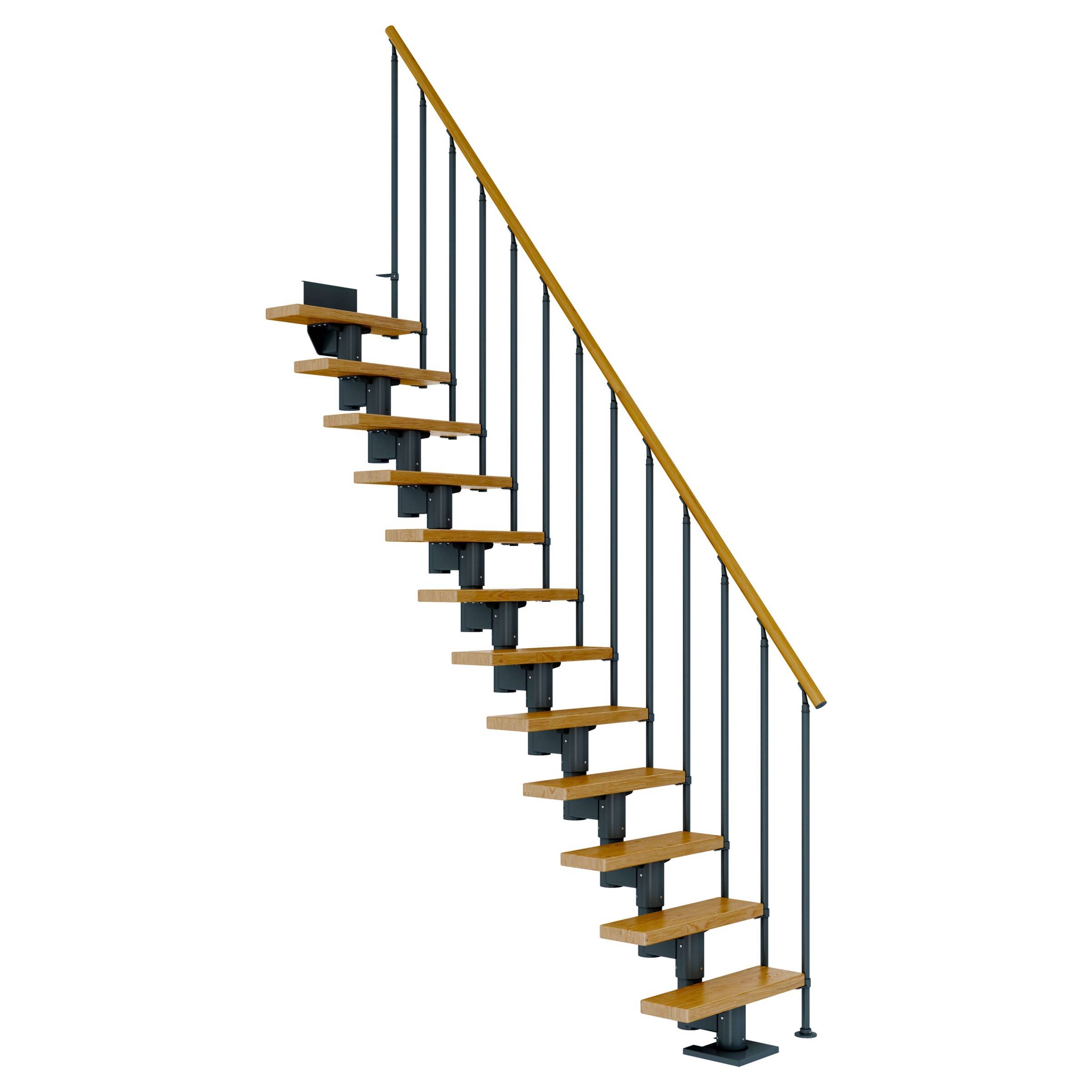 Dolle Mittelholmtreppe Dublin Gerade aus Eiche lackiert 71 cm breit für GH 259–315 cm UK Metall Anthrazit mit Einzelstabgeländer