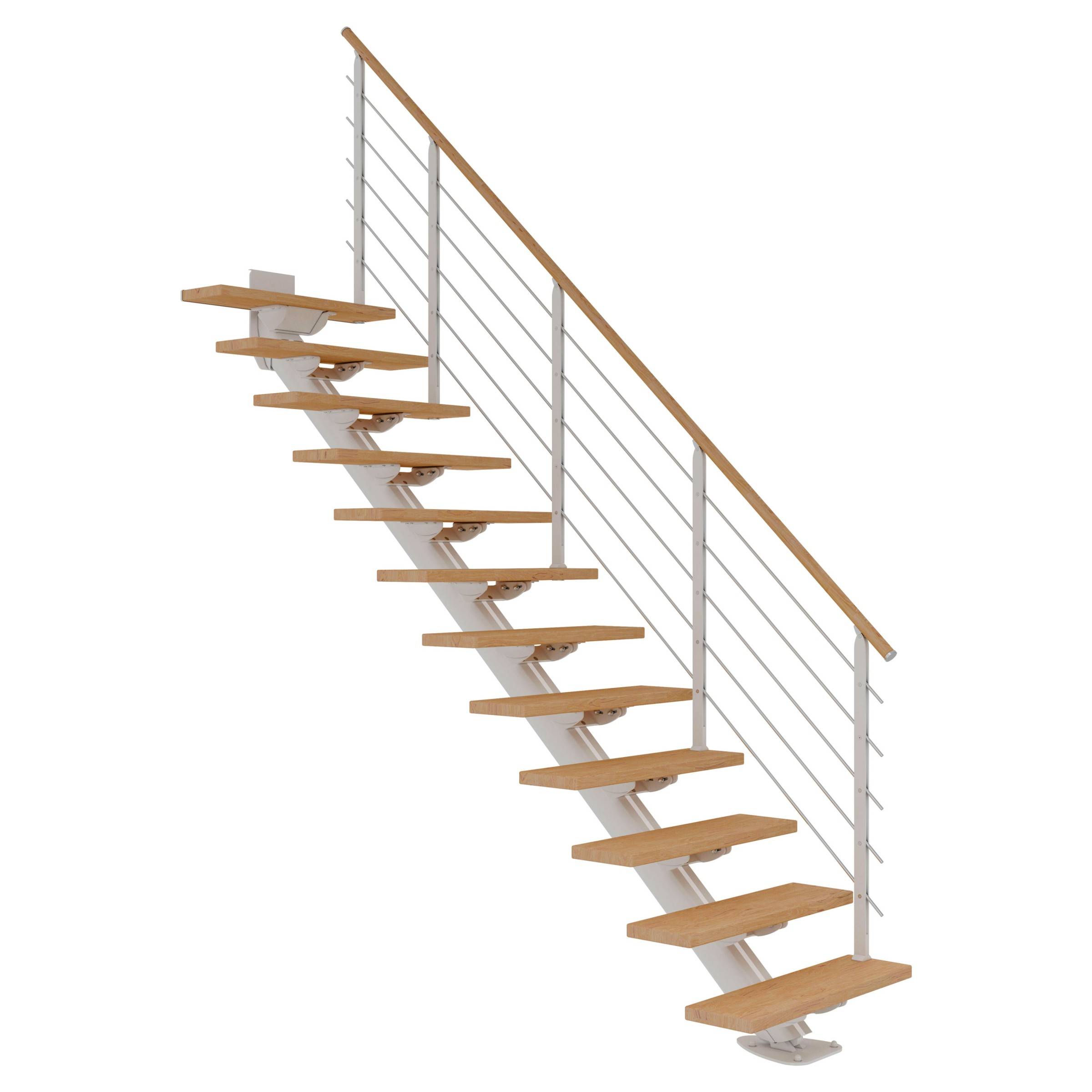 Dolle Mittelholmtreppe Sydney in Eiche weiß, geölt 75 cm breit Gerade für Geschosshöhen 259 – 315 cm UK Metall Weiß mit einseitigem Designgelä