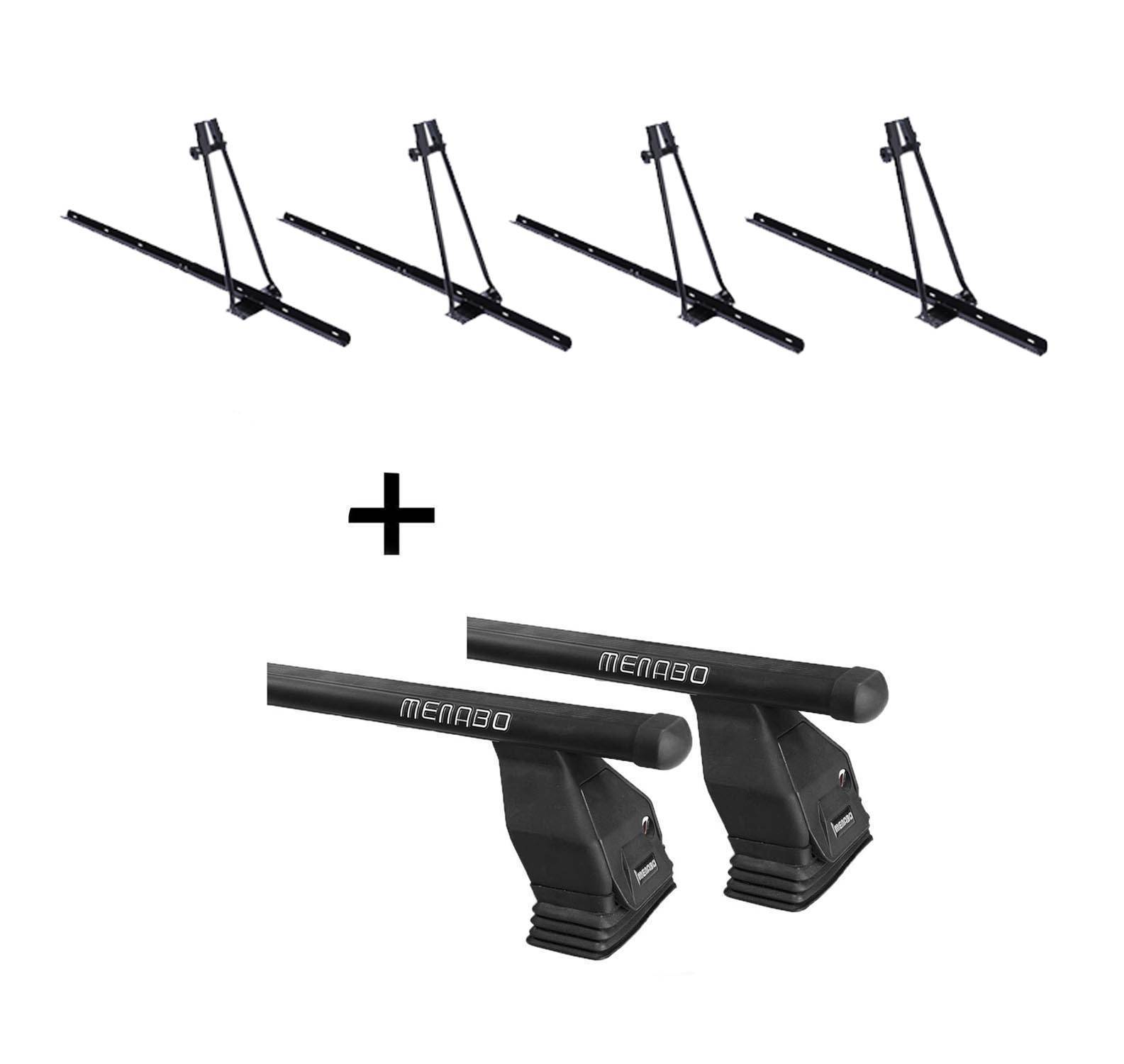 4x Fahrradträger ORION + Dachträger Menabo Tema Stahl kompatibel mit für Fiat Idea 2005-2012