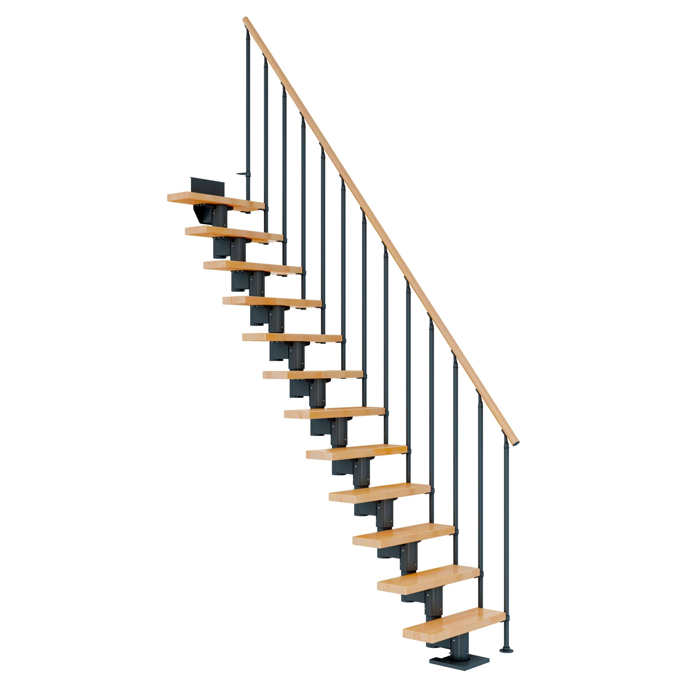 Dolle Mittelholmtreppe Dublin Gerade aus Buche lackiert 71 cm breit für GH 278–337 cm UK Metall Anthrazit mit Einzelstabgeländer