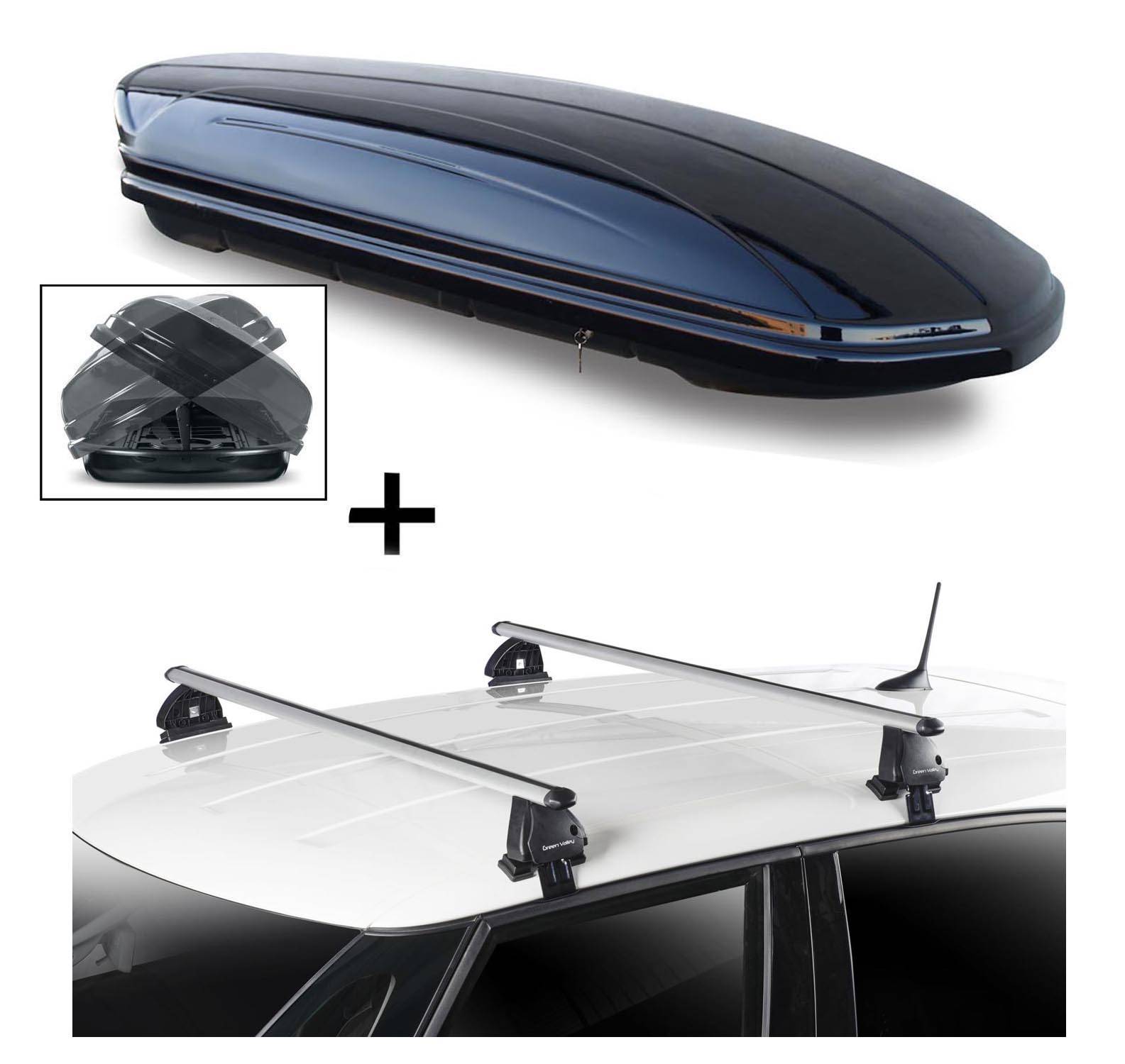 Dachbox VDPMAA580 580 Liter Duo beidseitig aufklappbar abschließbar + Dachträger VDP EVO ALU kompatibel mit für Fiat Cinquecento 3 Türer 1991-1998