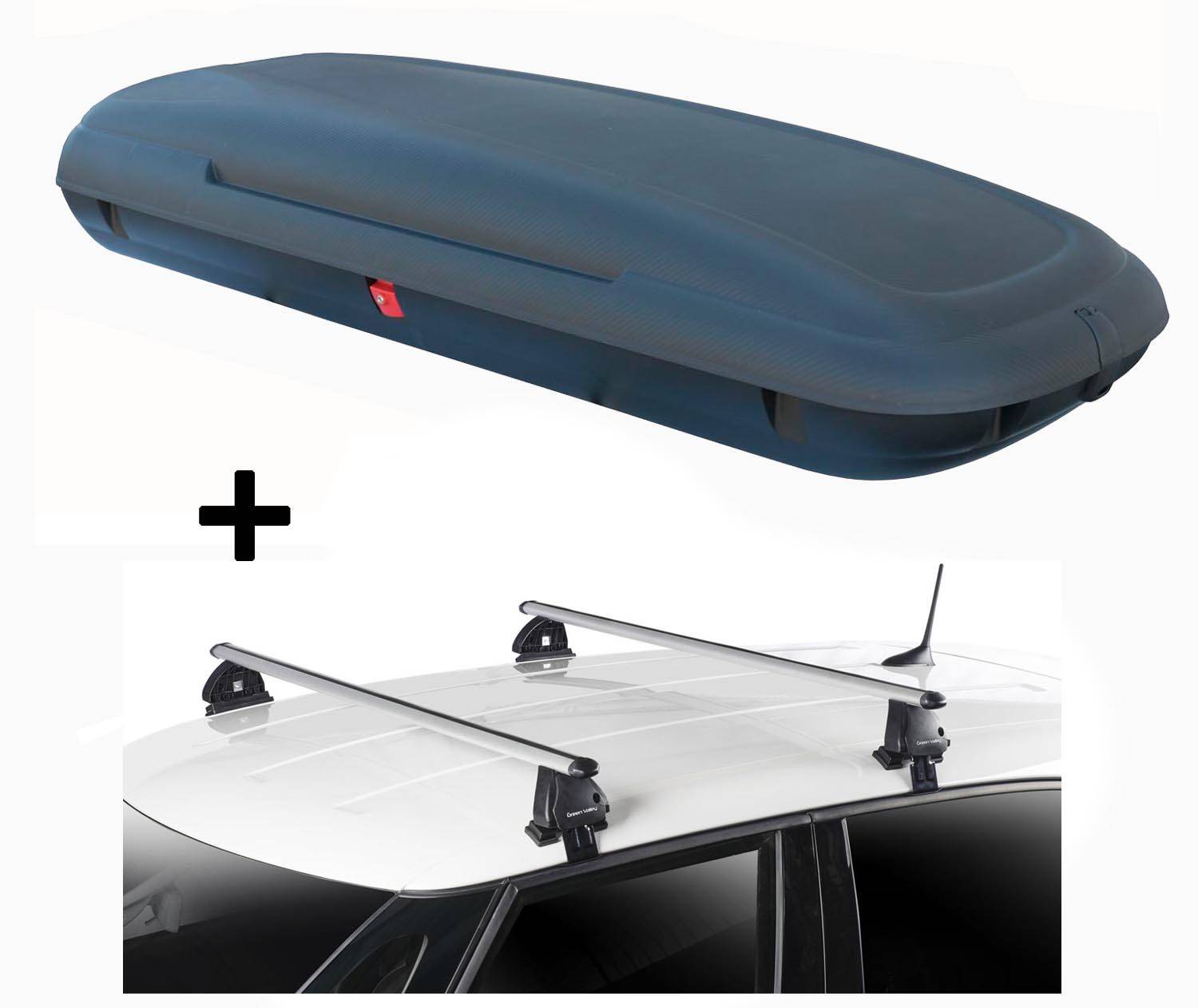 Dachbox VDPCA480 480 Liter carbonlook + Dachträger VDP EVO ALU kompatibel mit Chevrolet Aveo II 5 Türer 2011-2016