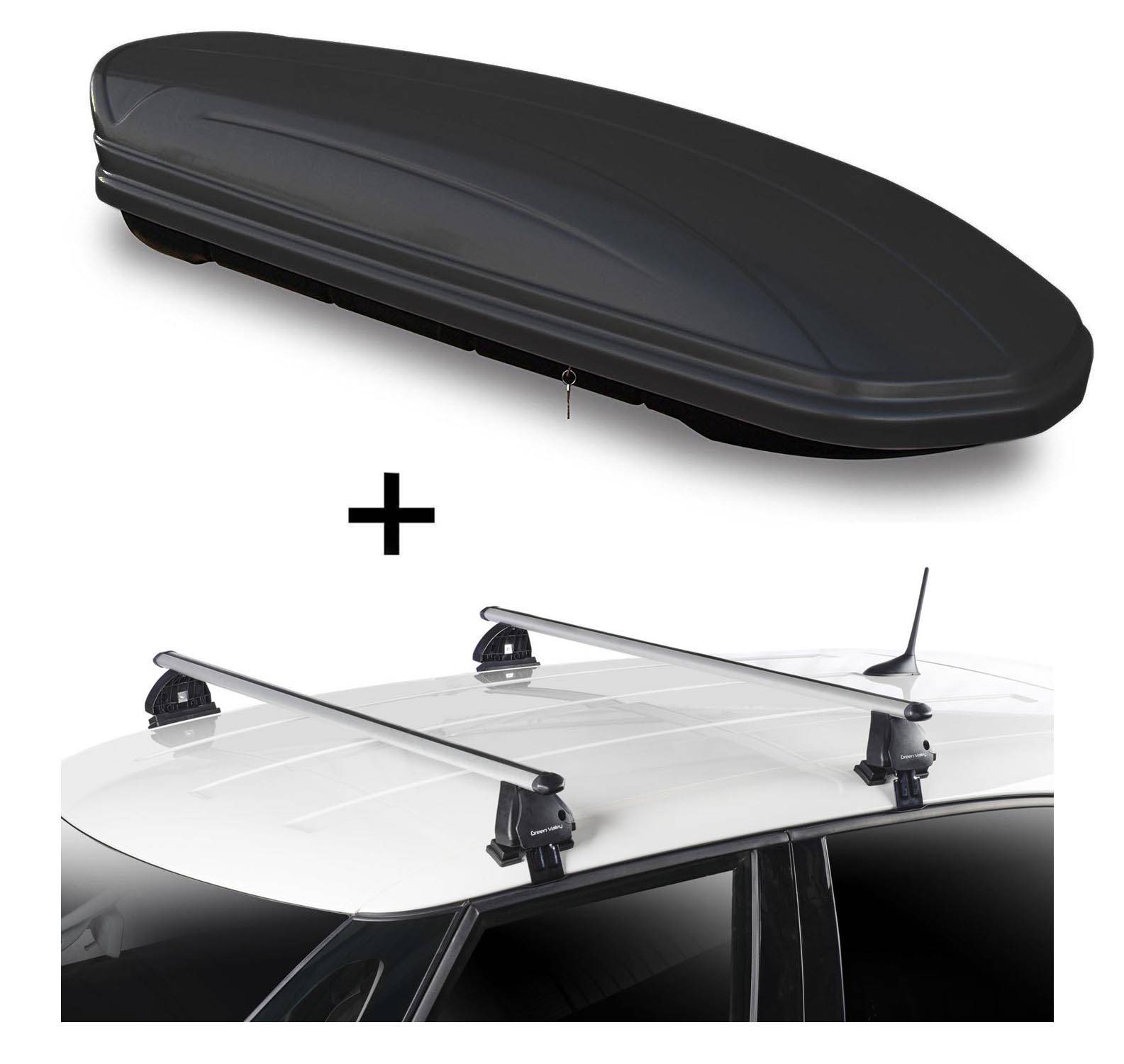 Dachbox VDPMAA460 460 Liter schwarz matt abschließbar + Dachträger VDP EVO ALU kompatibel mit für Citroen C3 III 5 Türer ab 2017