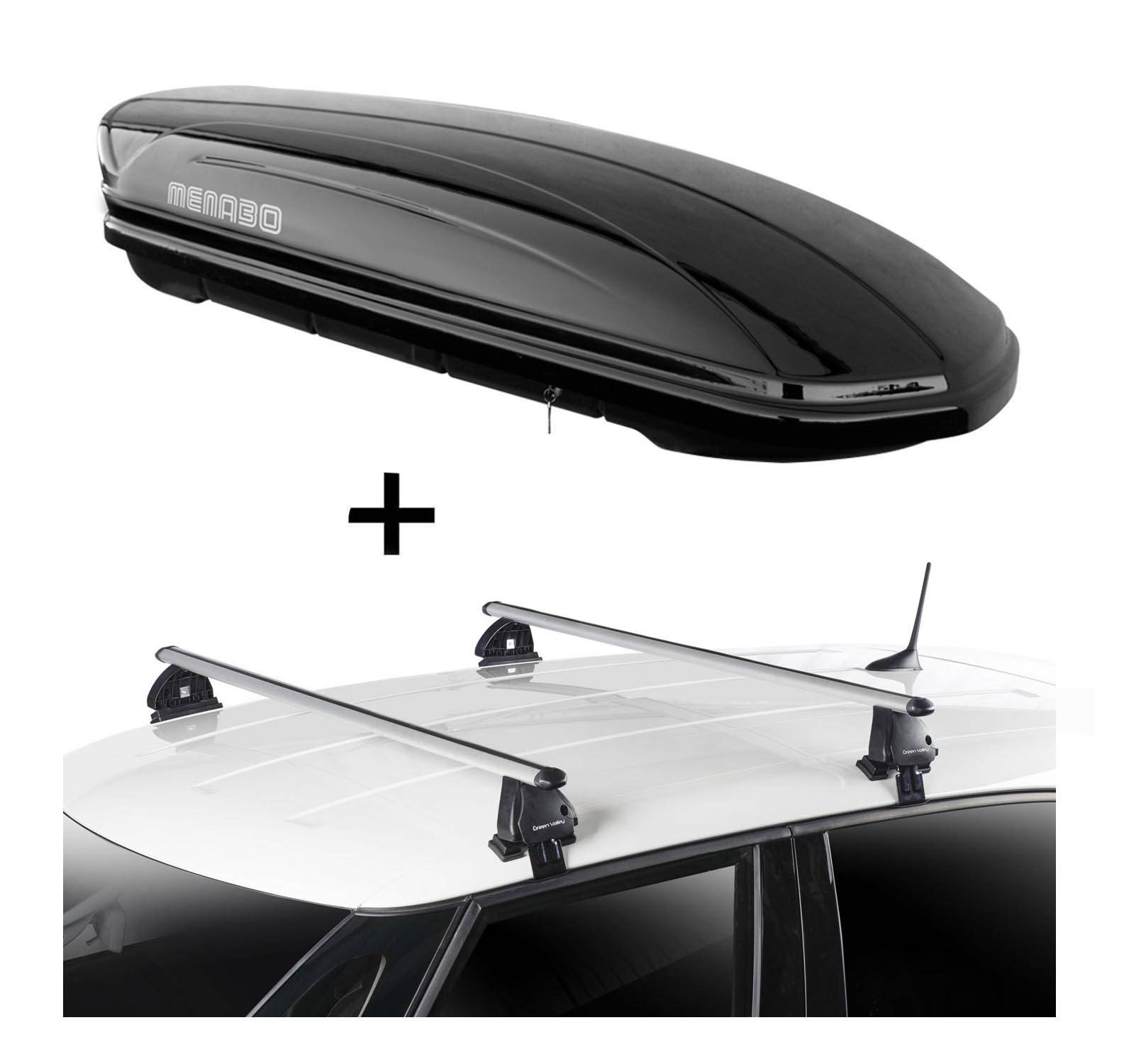Dachbox MAA400 400 Liter schwarz + Dachträger VDP EVO ALU kompatibel mit für VW Polo IV (9N) 5 Türer 2001-2009