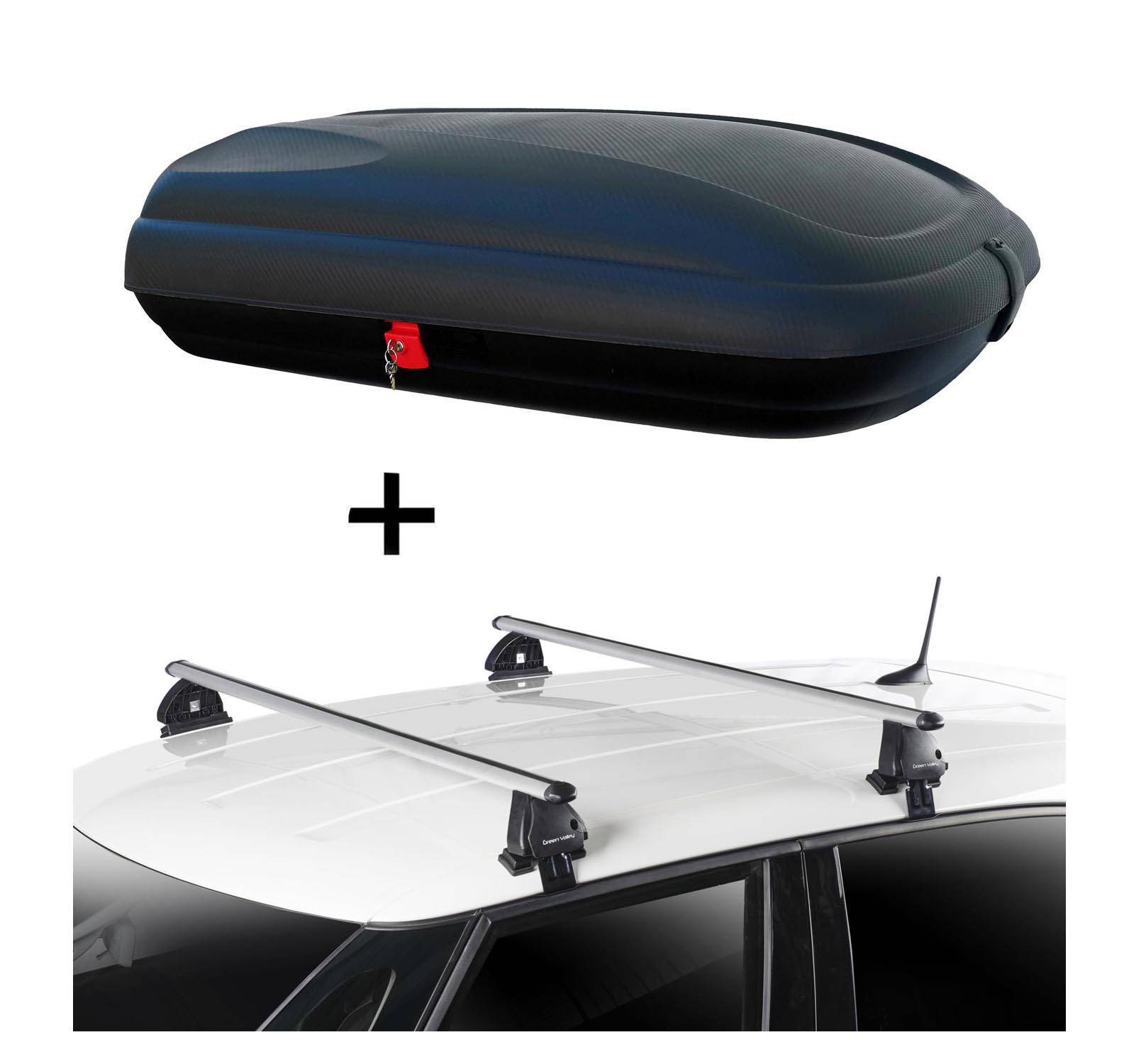 Dachbox VDPBA320 320 Liter carbonlook abschließbar + Dachträger VDP EVO ALU kompatibel mit für Seat Mii (KF1) 5 Türer ab 2012