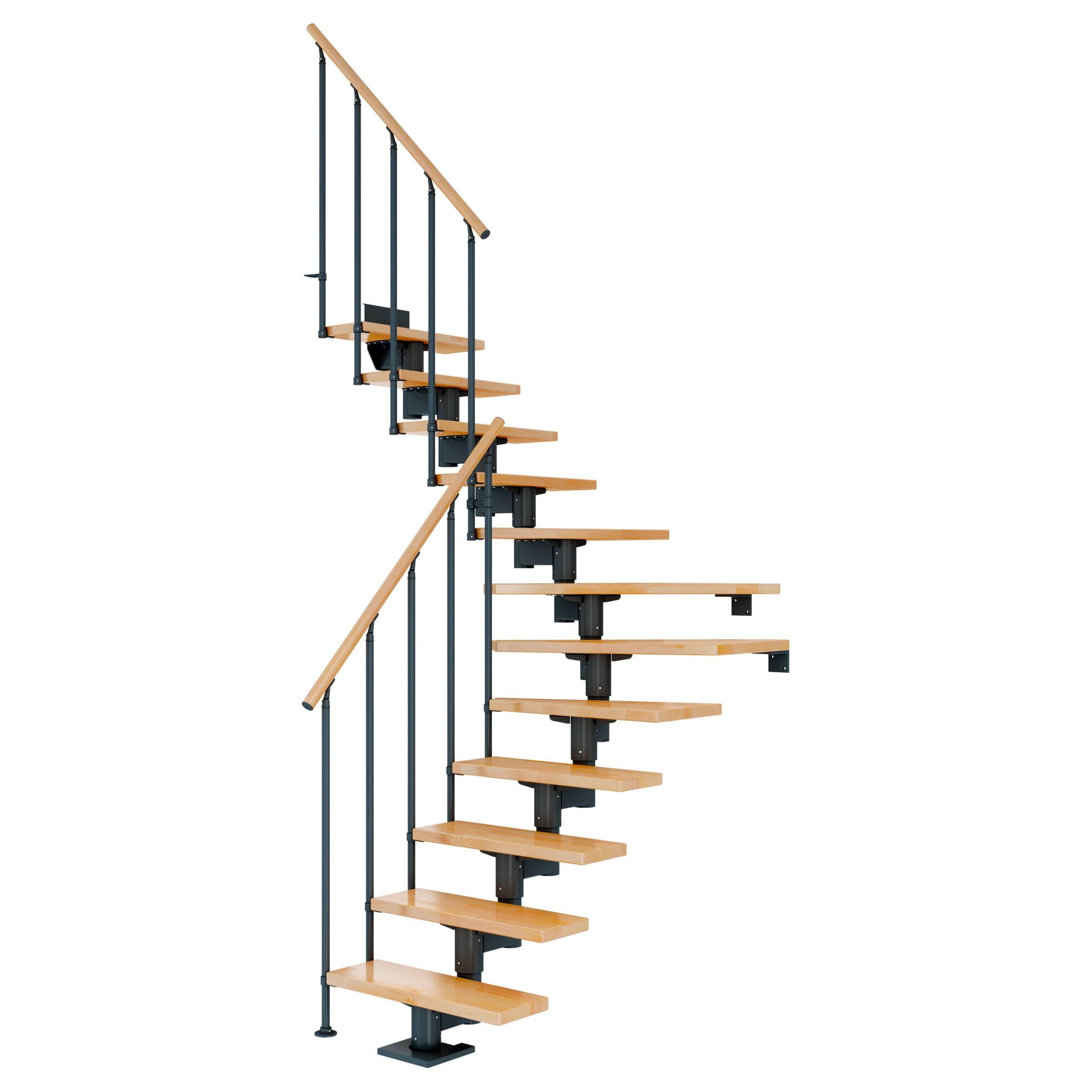 Dolle Mittelholmtreppe Cork Buche, lackiert 1/4 gewendelt 79 cm breit für GH 278 – 337 cm UK Metall Anthrazit mit Geländer