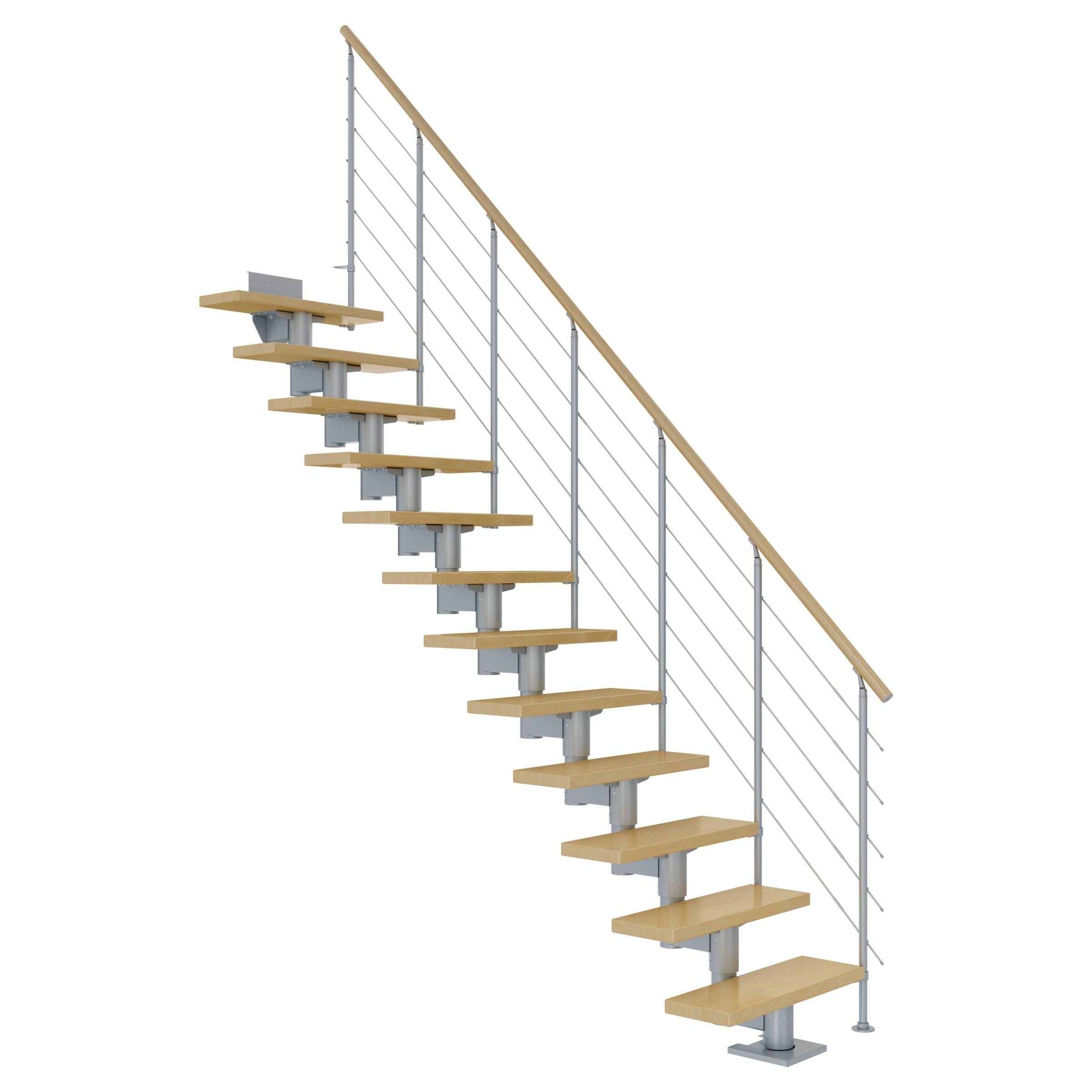 Dolle Mittelholmtreppe Cork Ahorn, lackiert Gerade 75 cm breit für GH 278 – 337 cm UK Metall Perlgrau mit Geländer