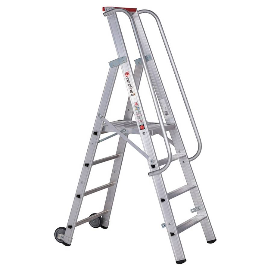 Euroline Premium 32677 Stufenstehleiter mit großer Standplattform 4 Stufen