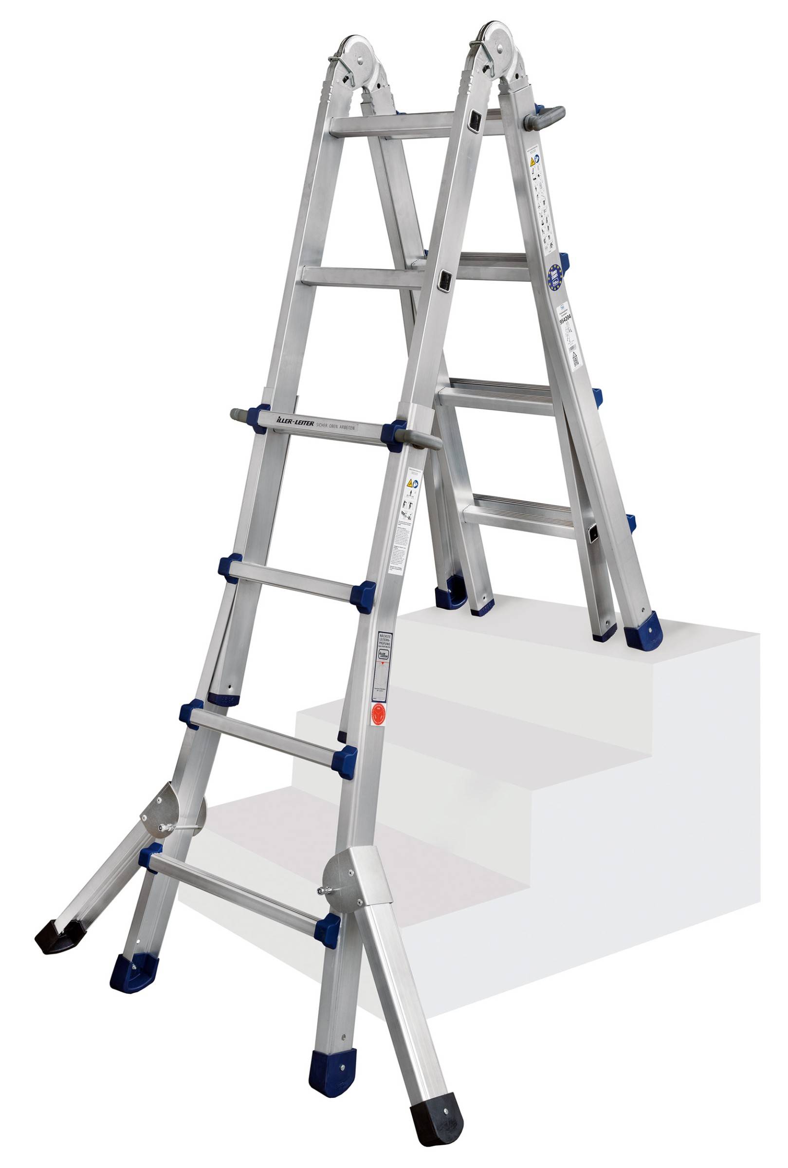 Iller Teleskopleiter Eurostars mit Dreieckauslegern 4x4 Sprossen