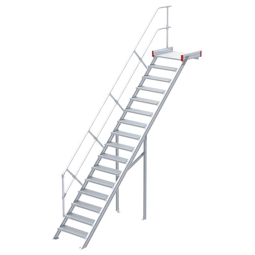 Euroline 511 Podesttreppe 45° 600mm Stufenbreite 16 Stufen Alu gerieft