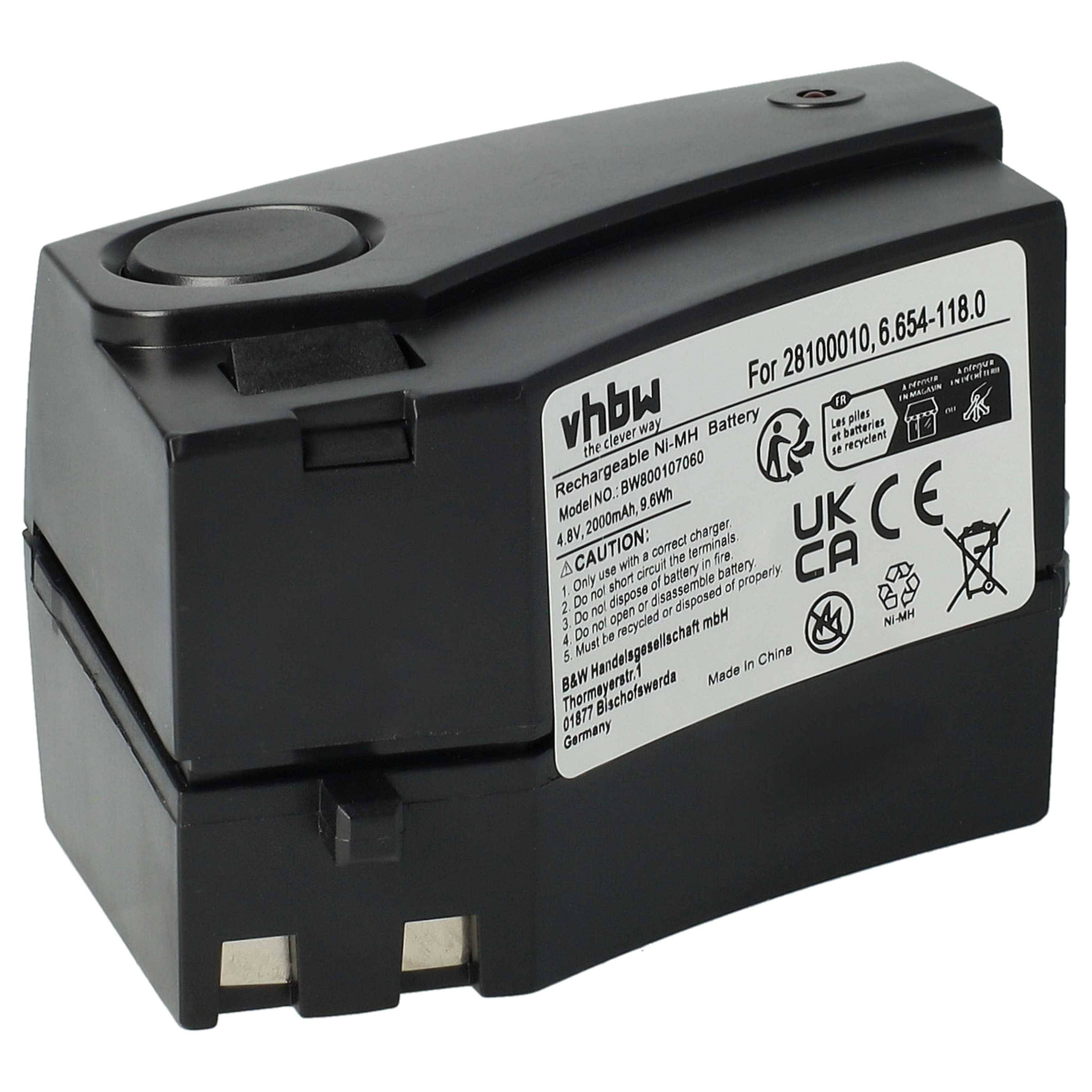 vhbw Akku kompatibel mit Kärcher KC55, K65 Plus, KC55 Plus, K55, KB 5, K55 Pet, K55 Pet Plus Staubsauger Schwarz (2000 mAh, 4,8 V, NiMH)