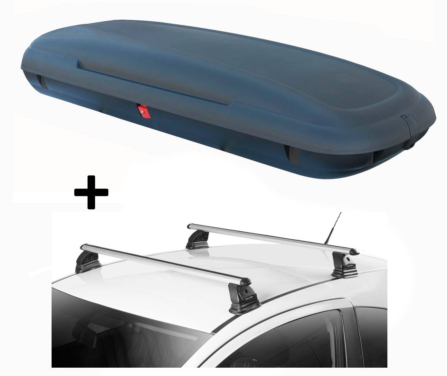 Dachbox VDPCA480 480 Liter carbonlook + Dachträger VDP EVO ALU kompatibel mit für Opel Corsa E 3-5 Türer 2015-2019