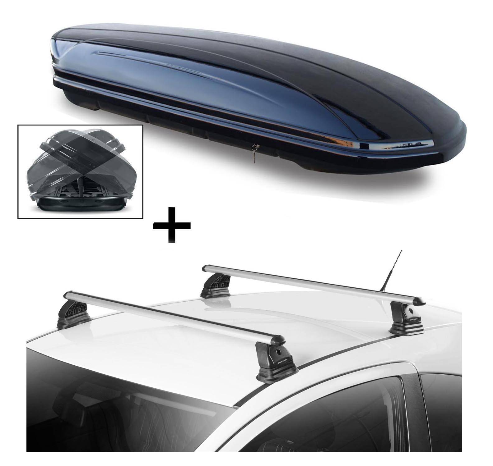 Dachbox VDPMAA580 580 Liter Duo beidseitig aufklappbar abschließbar + Dachträger VDP EVO ALU kompatibel mit für Citroen C5 II 4 Türer 2008-2017