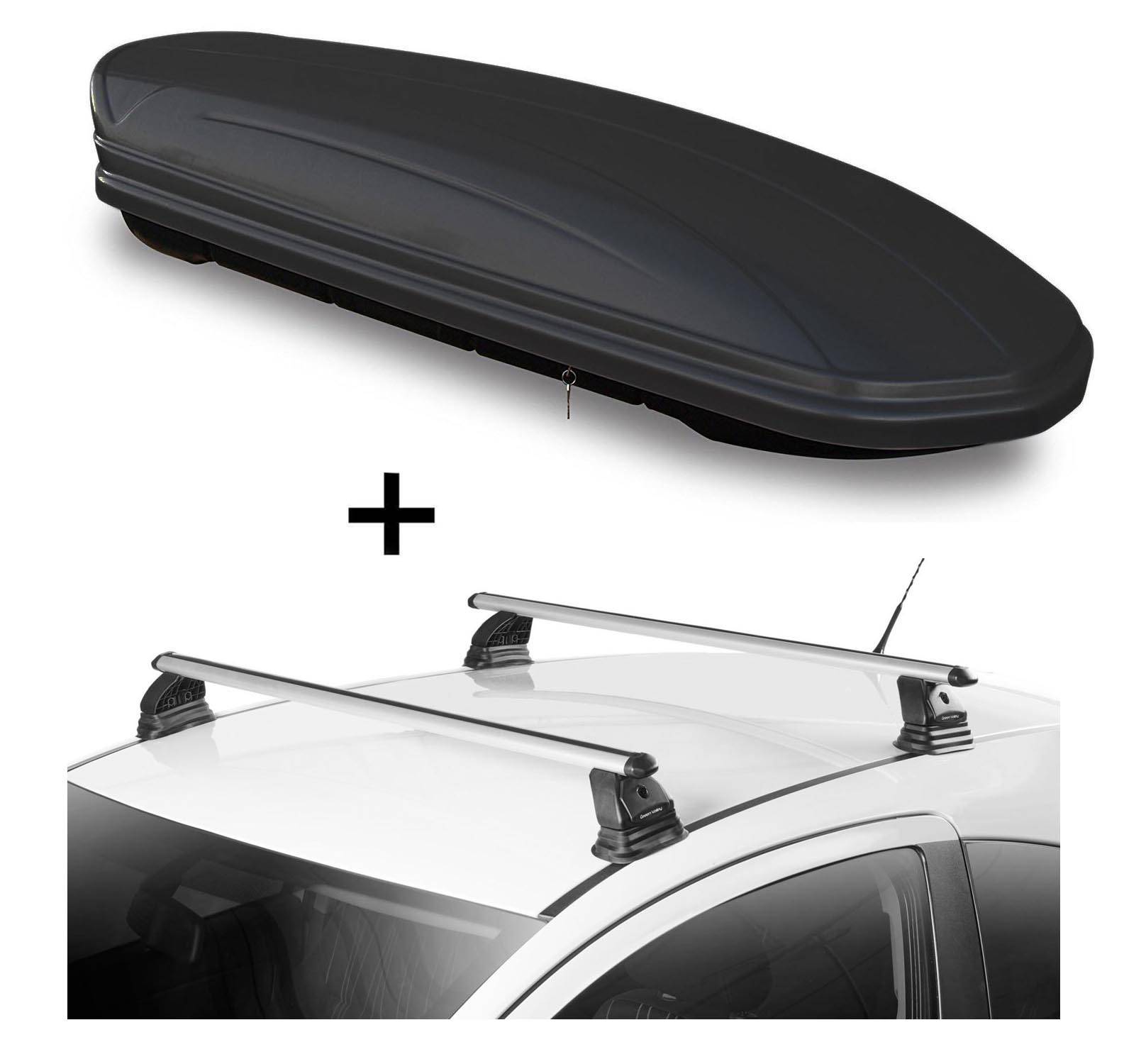 Dachbox VDPMAA460 460 Liter schwarz matt abschließbar + Dachträger VDP EVO ALU kompatibel mit für Citroen C5 II 4 Türer 2008-2017