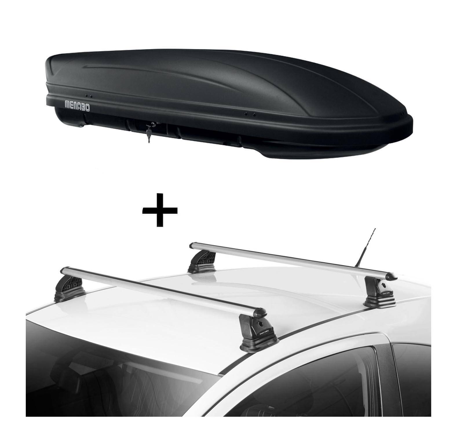 Dachbox MAA400 400 Liter matt + Dachträger VDP EVO ALU kompatibel mit für Opel Meriva B 5 Türer 2010-2017