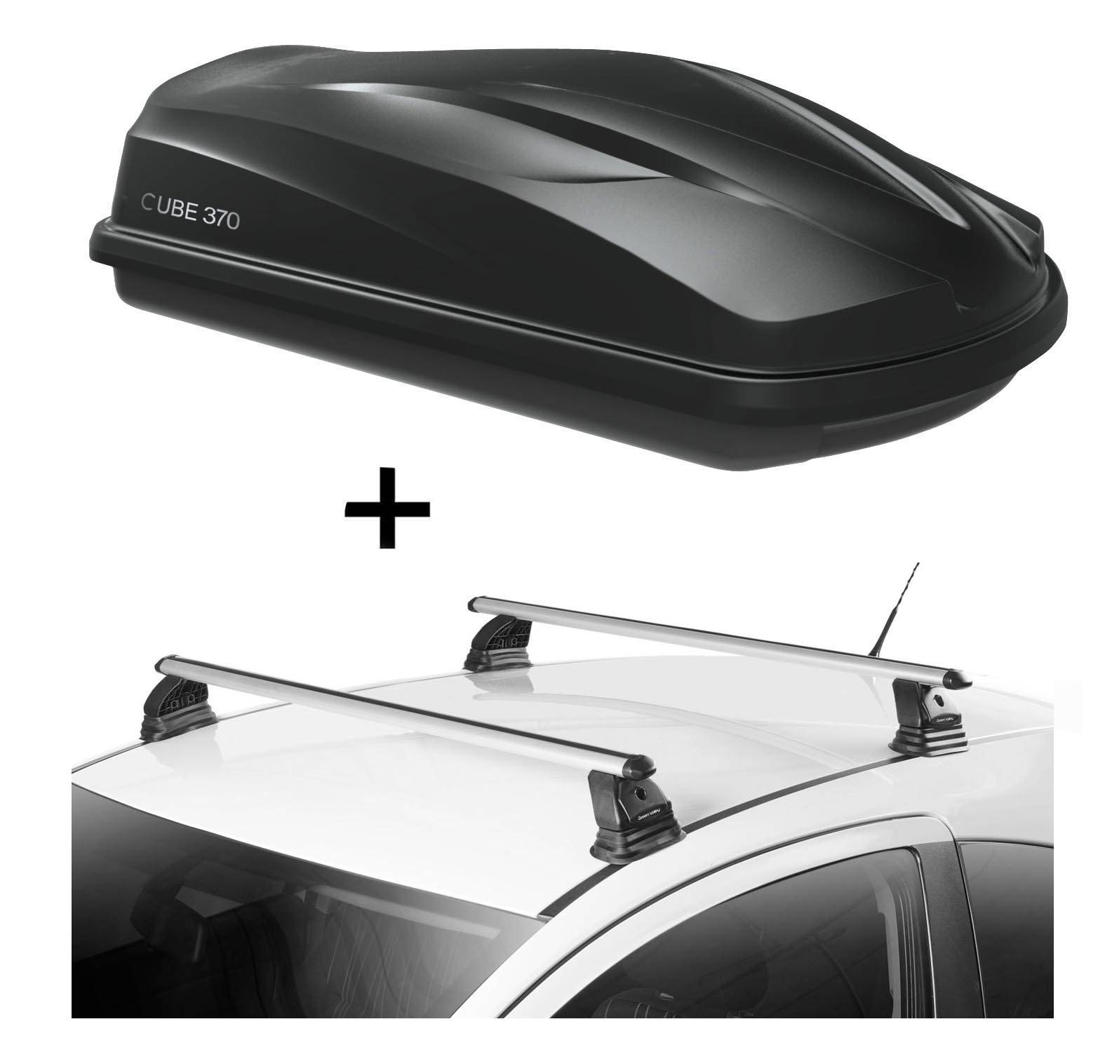 Dachbox CUBE370 370 Liter schwarz glänzend + Dachträger VDP EVO ALU kompatibel mit Bmw Serie 5 GT (F07) 5 Türer 2009-2017
