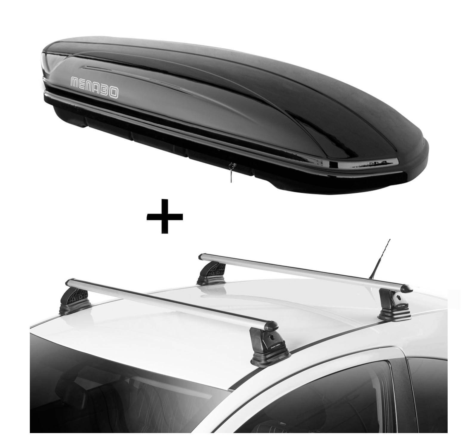 Dachbox MAA400 400 Liter schwarz + Dachträger VDP EVO ALU kompatibel mit für Mercedes Classe A (W177) 5 Türer ab 2018