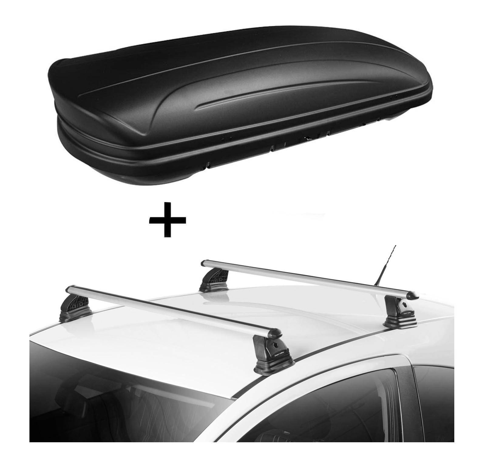 Dachbox VDPMAA320 320 Liter abschließbar schwarz matt + Dachträger VDP EVO ALU kompatibel mit für Hyundai i30 (FD) 3-5 Türer 2007-2012