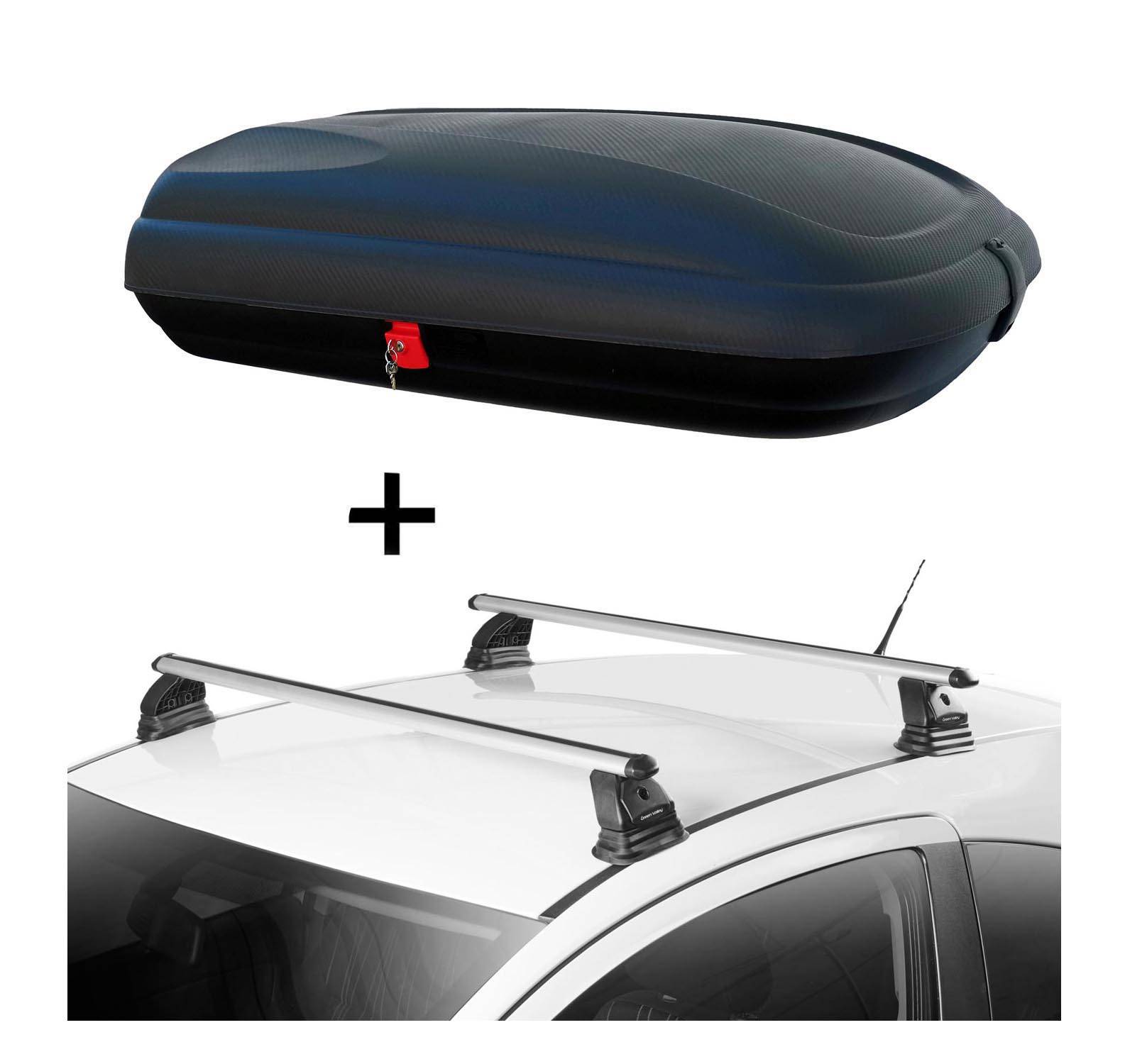 Dachbox VDPBA320 320 Liter carbonlook abschließbar + Dachträger VDP EVO ALU kompatibel mit für VW Amarok 3-5 Türer ab 2011