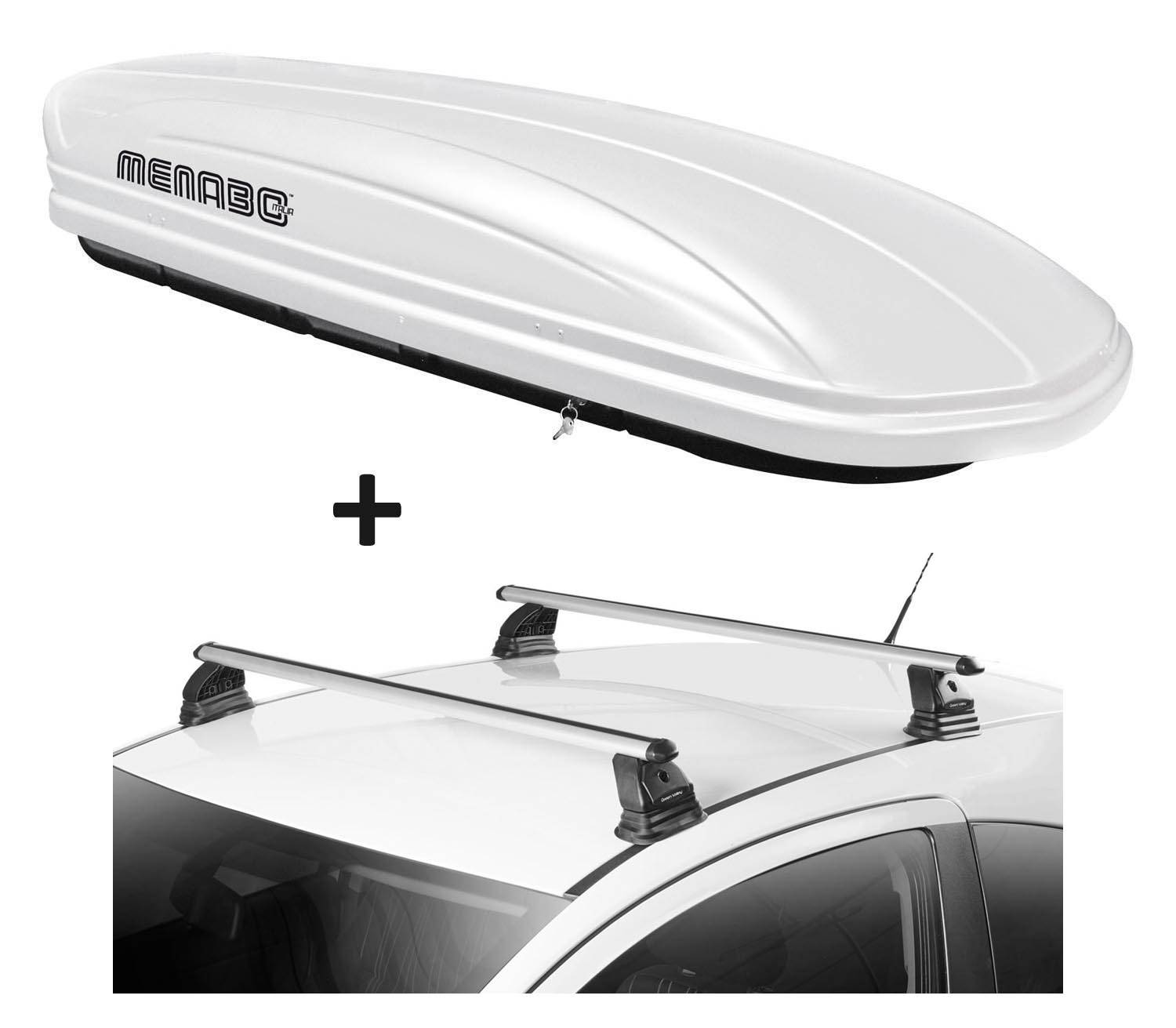 Dachbox VDPMAA320 320 Liter abschließbar weiß + Dachträger VDP EVO ALU kompatibel mit Bmw Serie 5 GT (F07) 5 Türer 2009-2017