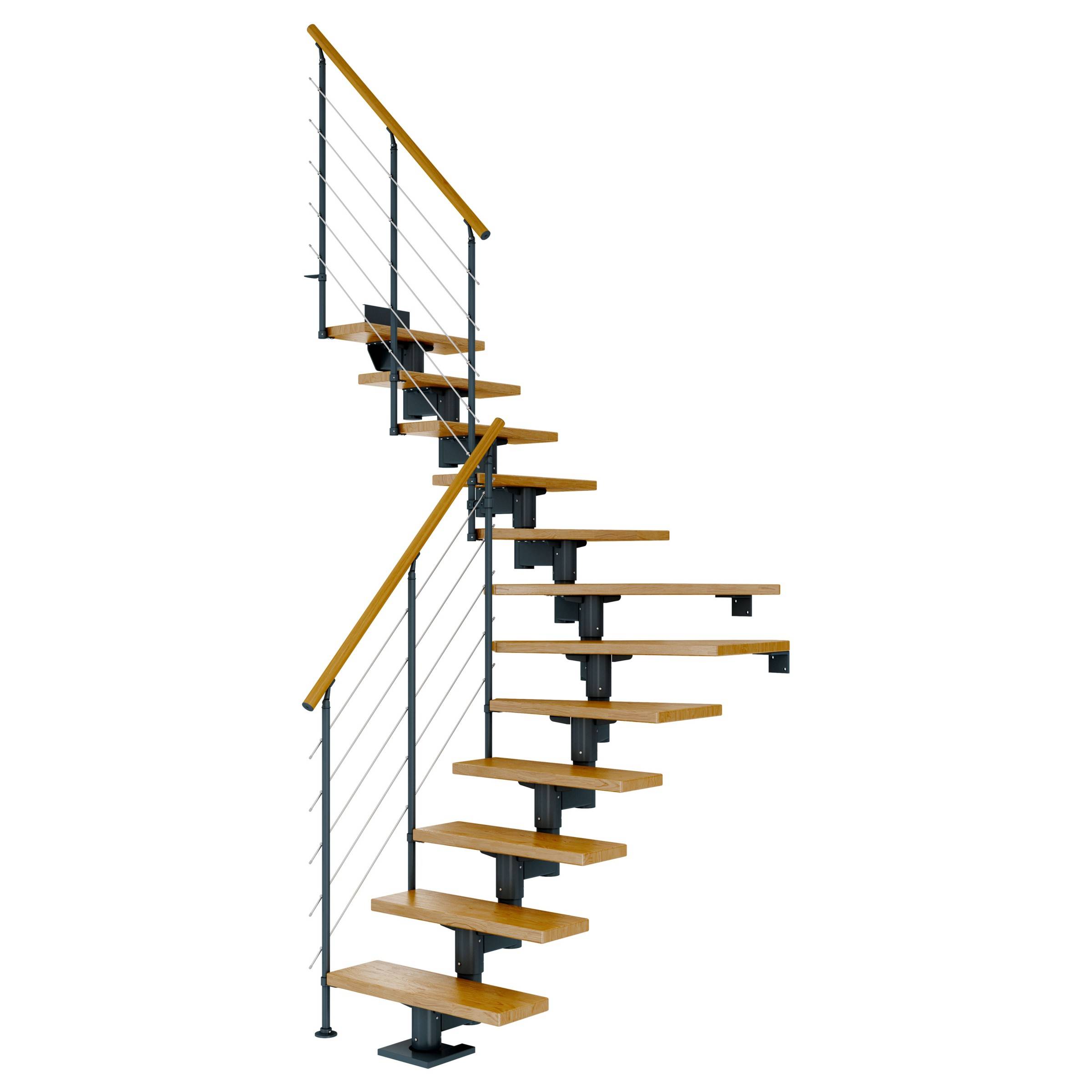 Dolle Mittelholmtreppe Cork Eiche, lackiert 1/2 gewendelt 75 cm breit für GH 222 – 270 cm UK Metall Anthrazit mit Geländer
