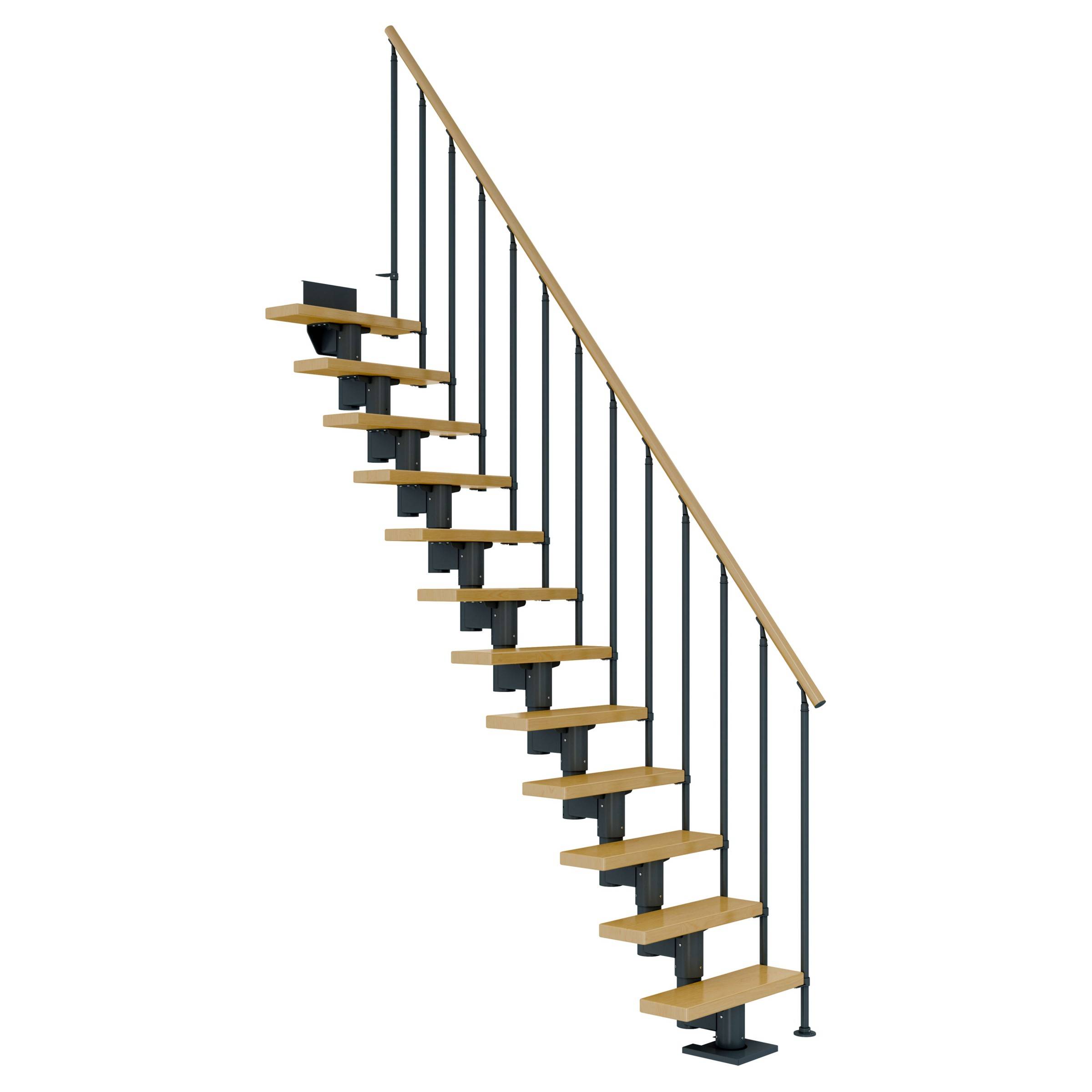 Dolle Mittelholmtreppe Dublin Gerade aus Ahorn lackiert 61 cm breit für GH 222–270 cm UK Metall Anthrazit mit Einzelstabgeländer