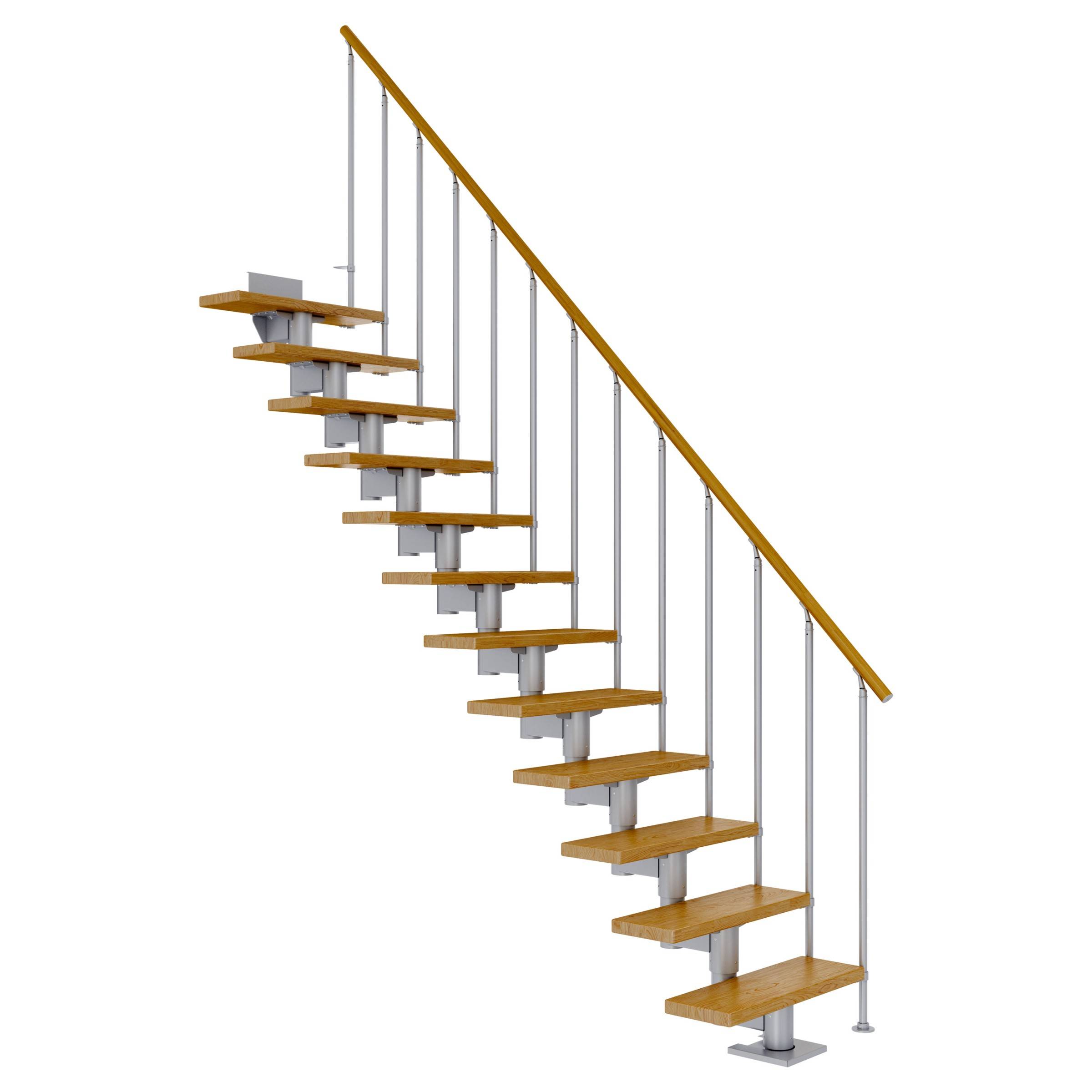 Dolle Mittelholmtreppe Cork Eiche, lackiert Gerade 79 cm breit für Geschosshöhen 222 – 270 cm UK Metall Perlgrau inkl. einseitigem Geländer Einze