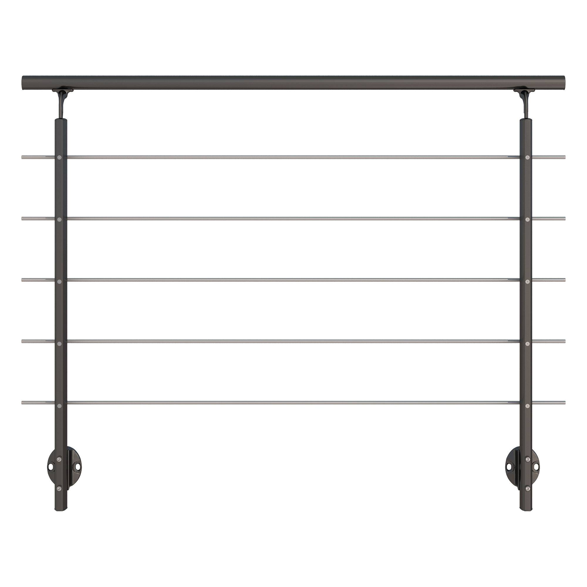 Dolle Brüstungsgeländer zur Wandmontage 1,5m Aluminium anthrazit mitlaufende Edelstahlstäbe Pfosten anthrazit oval, Handlauf, rund