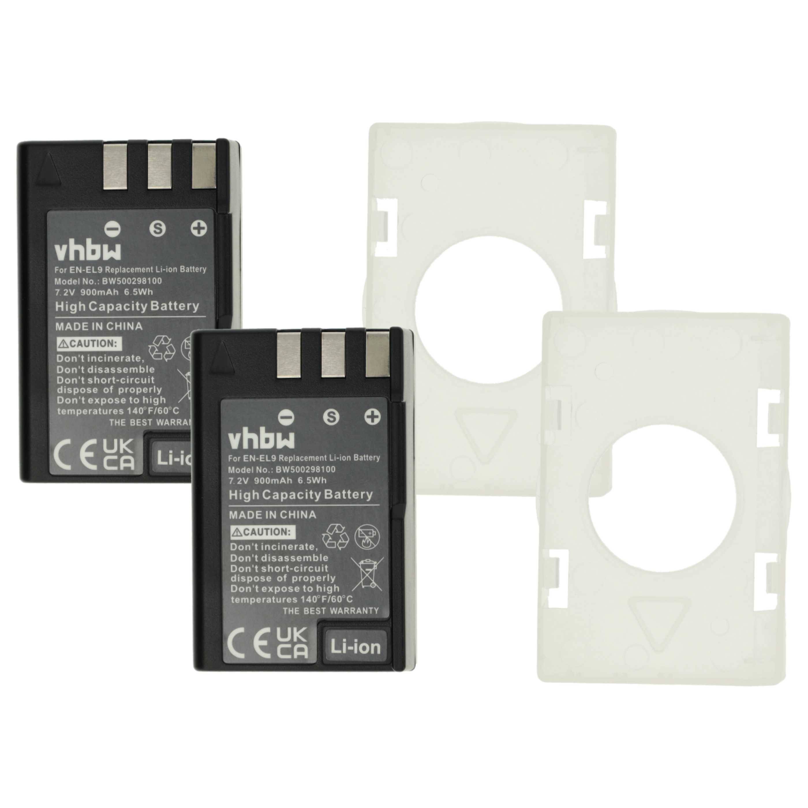 vhbw 2x Akku Ersatz für Nikon EN-EL9a, EN-EL9E, EN-EL9 für Kamera (900 mAh, 7,2 V, Li-Ion)