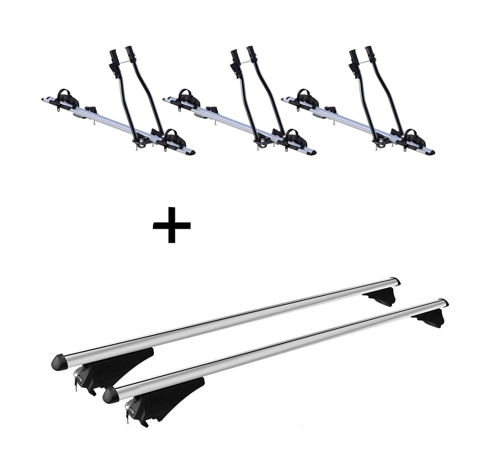3x Fahrradträger SAGITTAR + Alu Dachträger Tiger Relingträger kompatibel mit für Audi Q3 (F3) ab 18