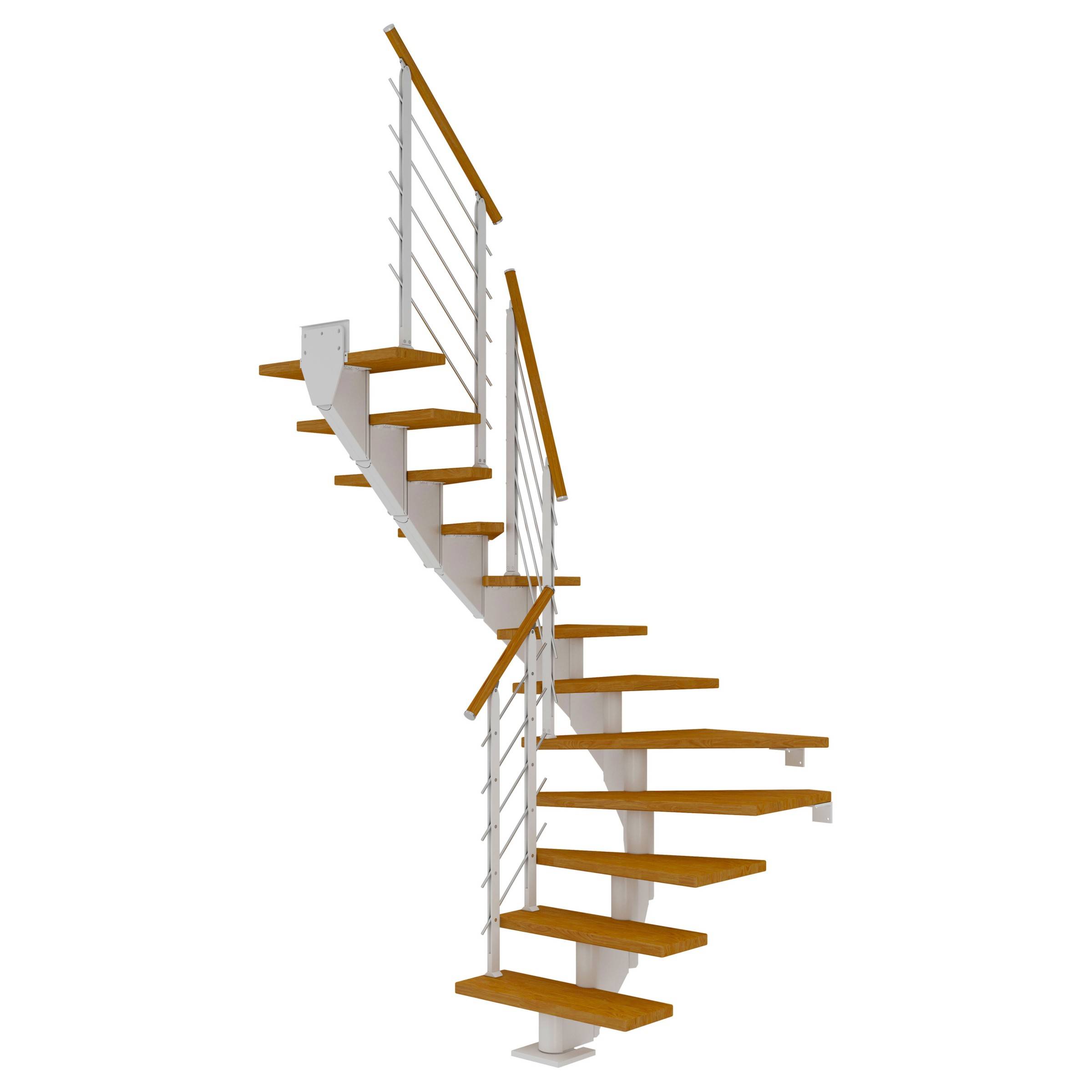 Dolle Mittelholmtreppe Hamburg 1/2 gewendelt Eiche, geölt 85 cm breit für Geschosshöhen 259 – 301 cm UK Metall Weiß inkl. einseitigem Designgel?