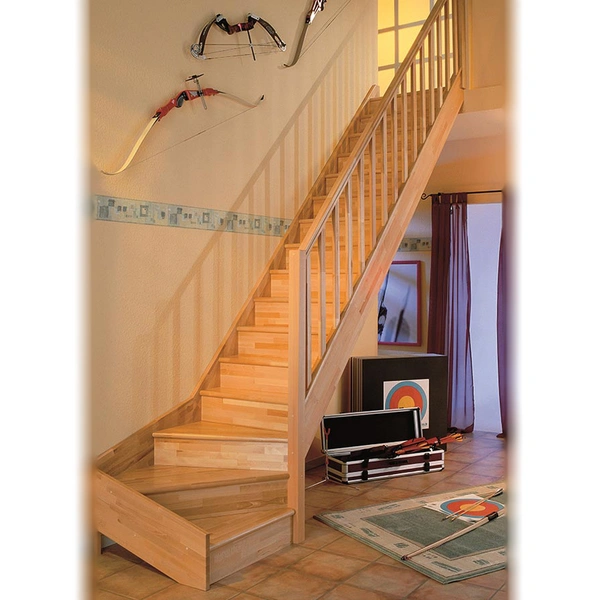 Dolle Raumspartreppe Paris mit Setzstufen Buche versiegelt Treppenlauf ¼ gewendelt unten rechts Rechteckstäbe Dolle Raumspartreppe Paris mit Setzstufen Buche versiegelt Treppenlauf ¼ gewendelt unten rechts Rechteckstäbe