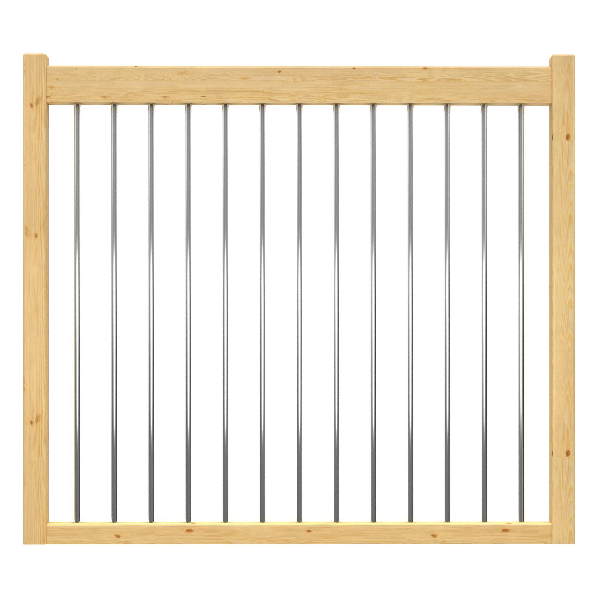 Dolle Brüstungsgeländer 2m lang aus Kiefer unbehandelt mit Metallstäben für Raumspartreppe Lyon